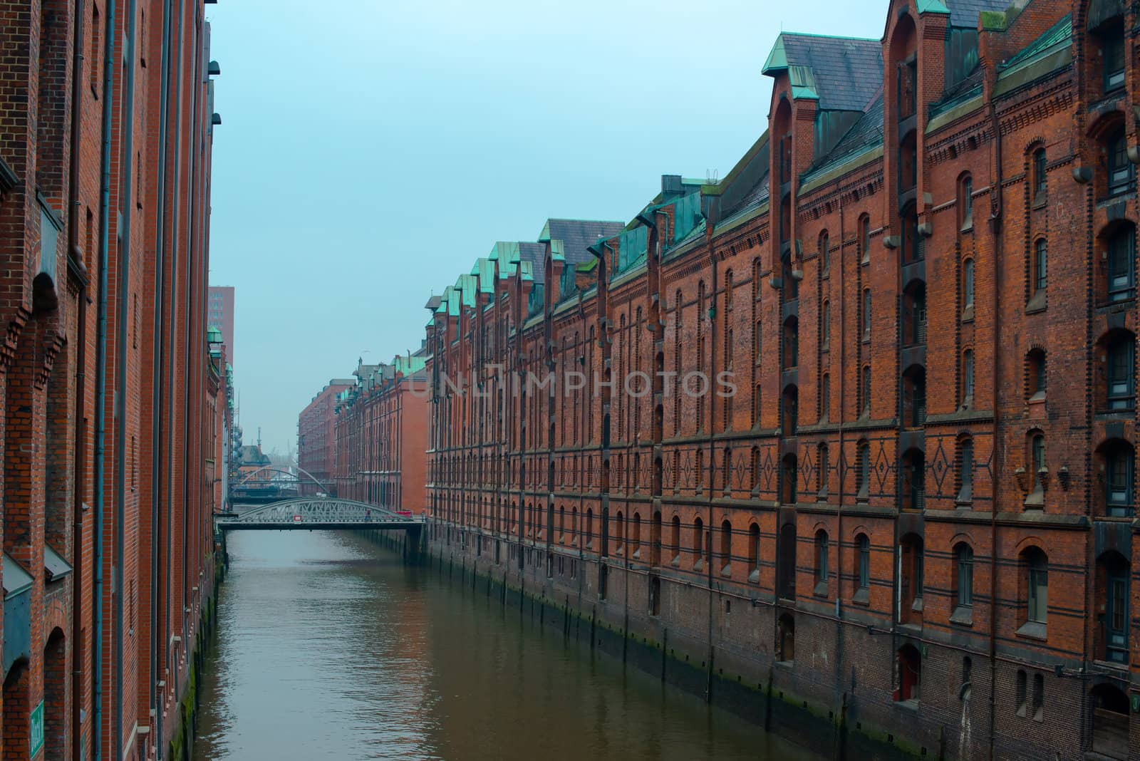 Famous old Speicherstadt in Hamburg, Germany - buildings with red bricks