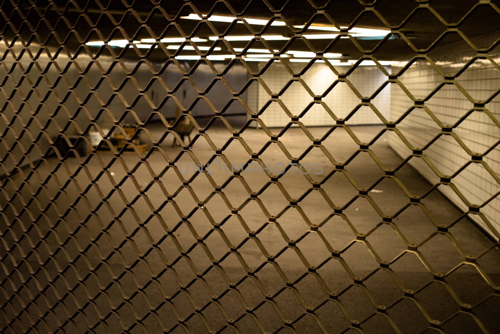 Underground station entrance closed by rolling doors/roller grilles due to renovation