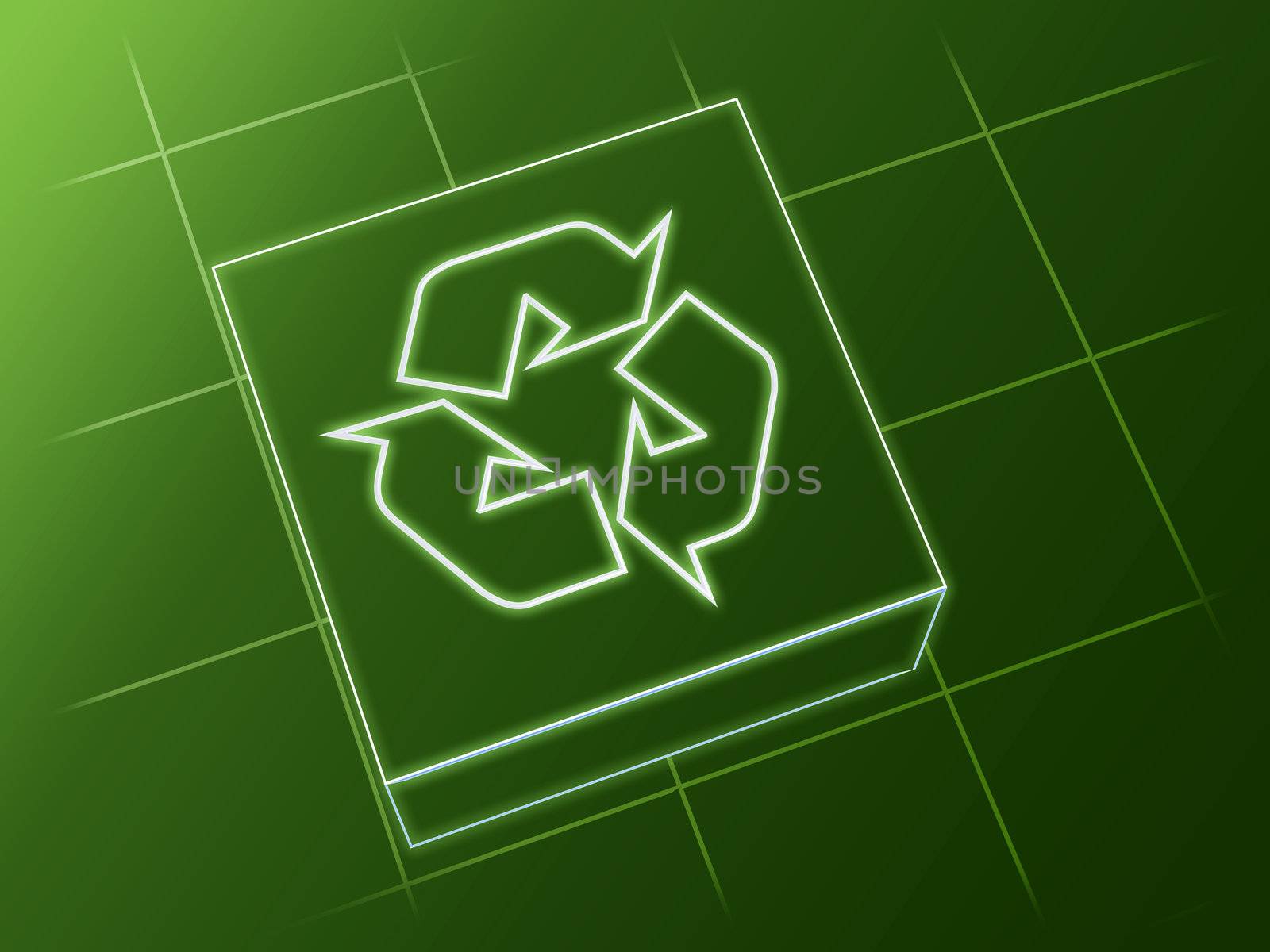 wire glowing recycle sign over box and net
