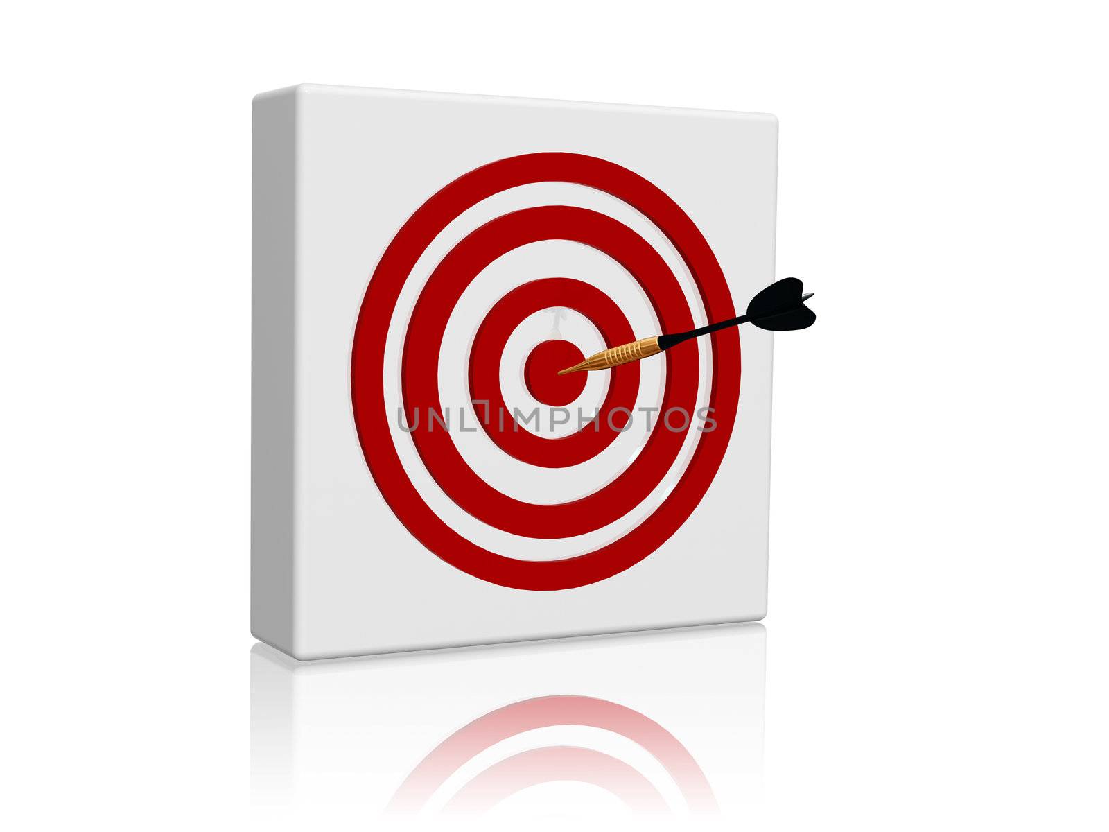 White target with red circles and golden arrow in center