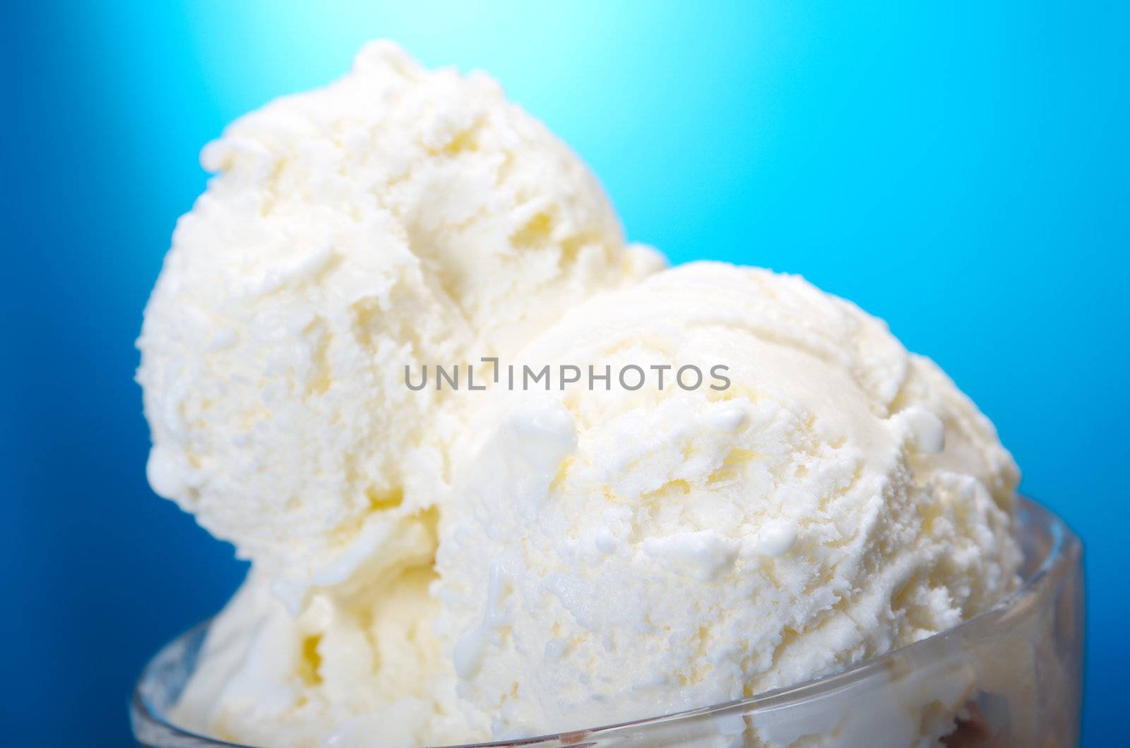 ice cream . closeup .on blue background.