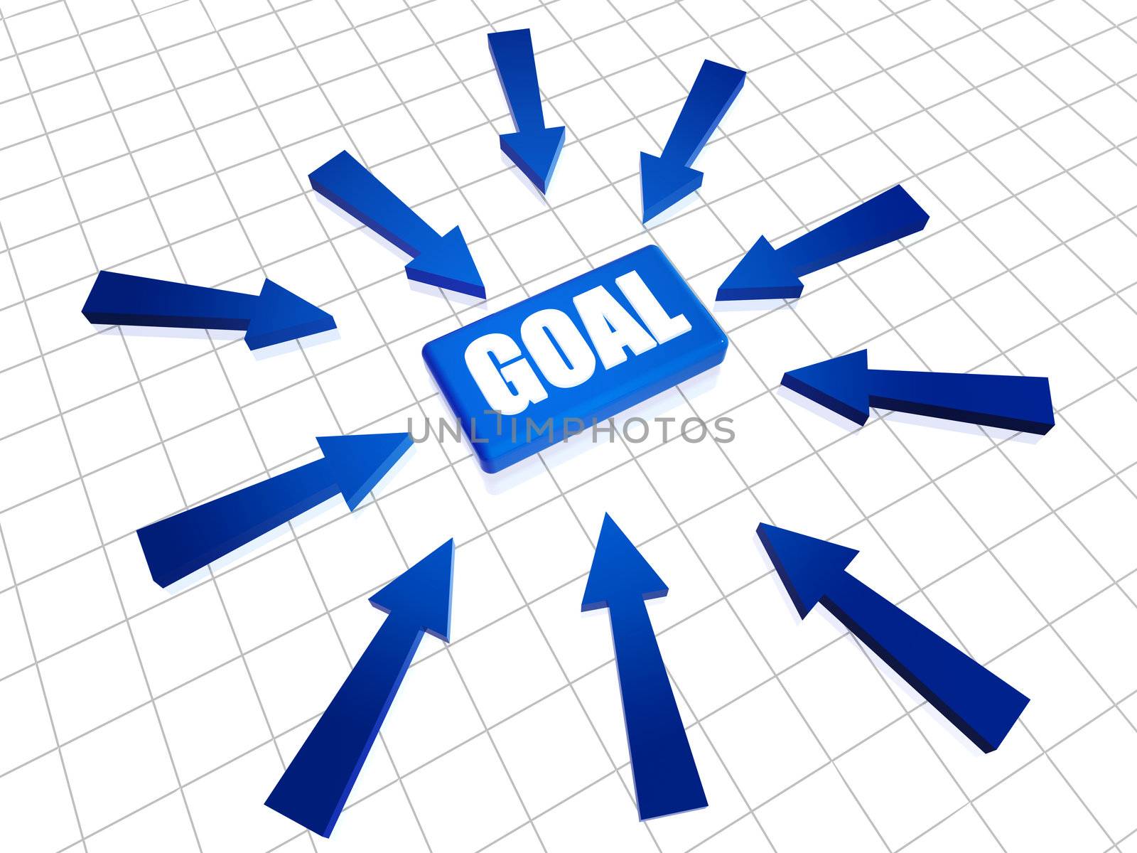 Blue text goal 3d box with arrows over white
