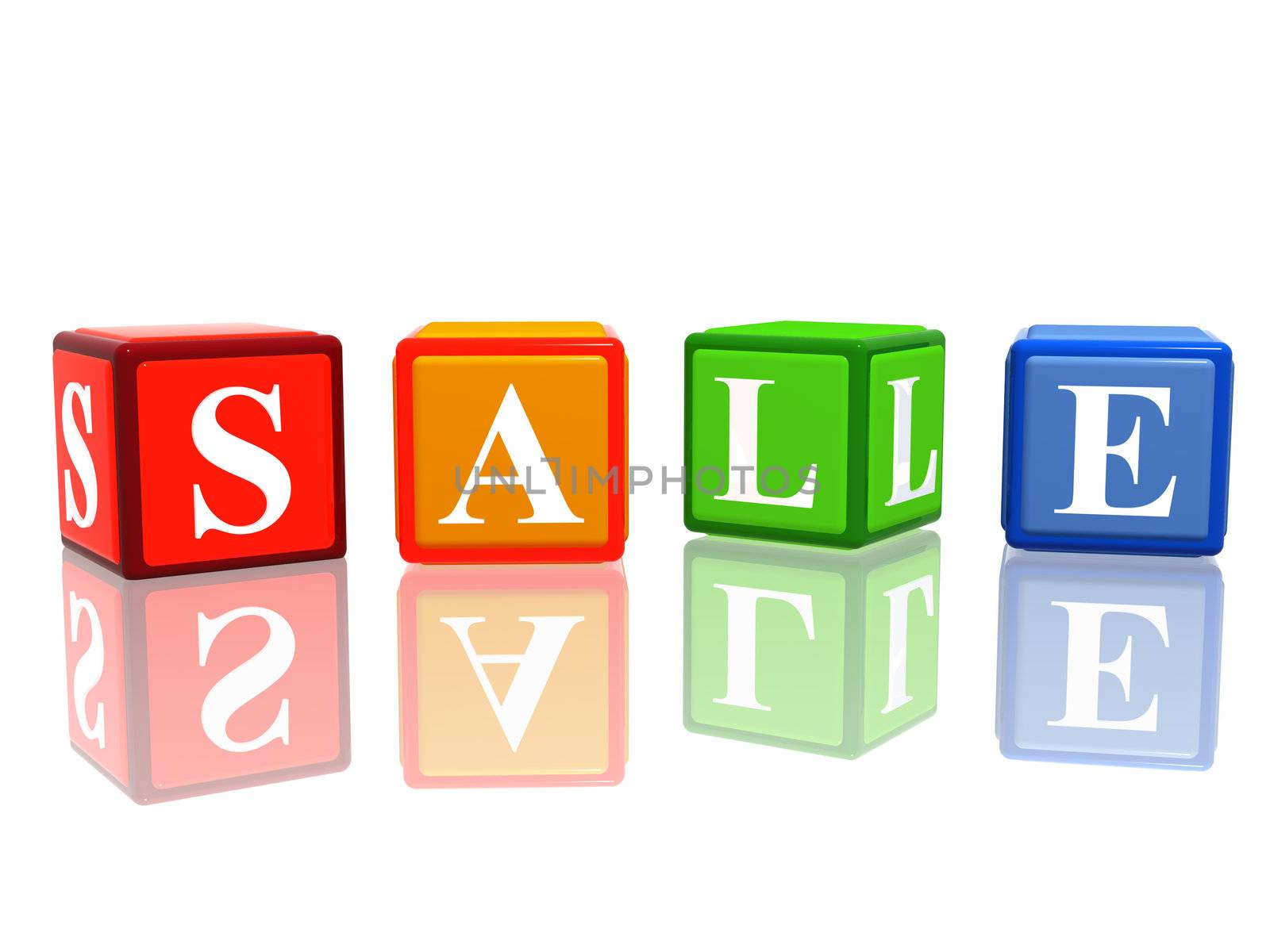 sale in 3d color cubes with letters