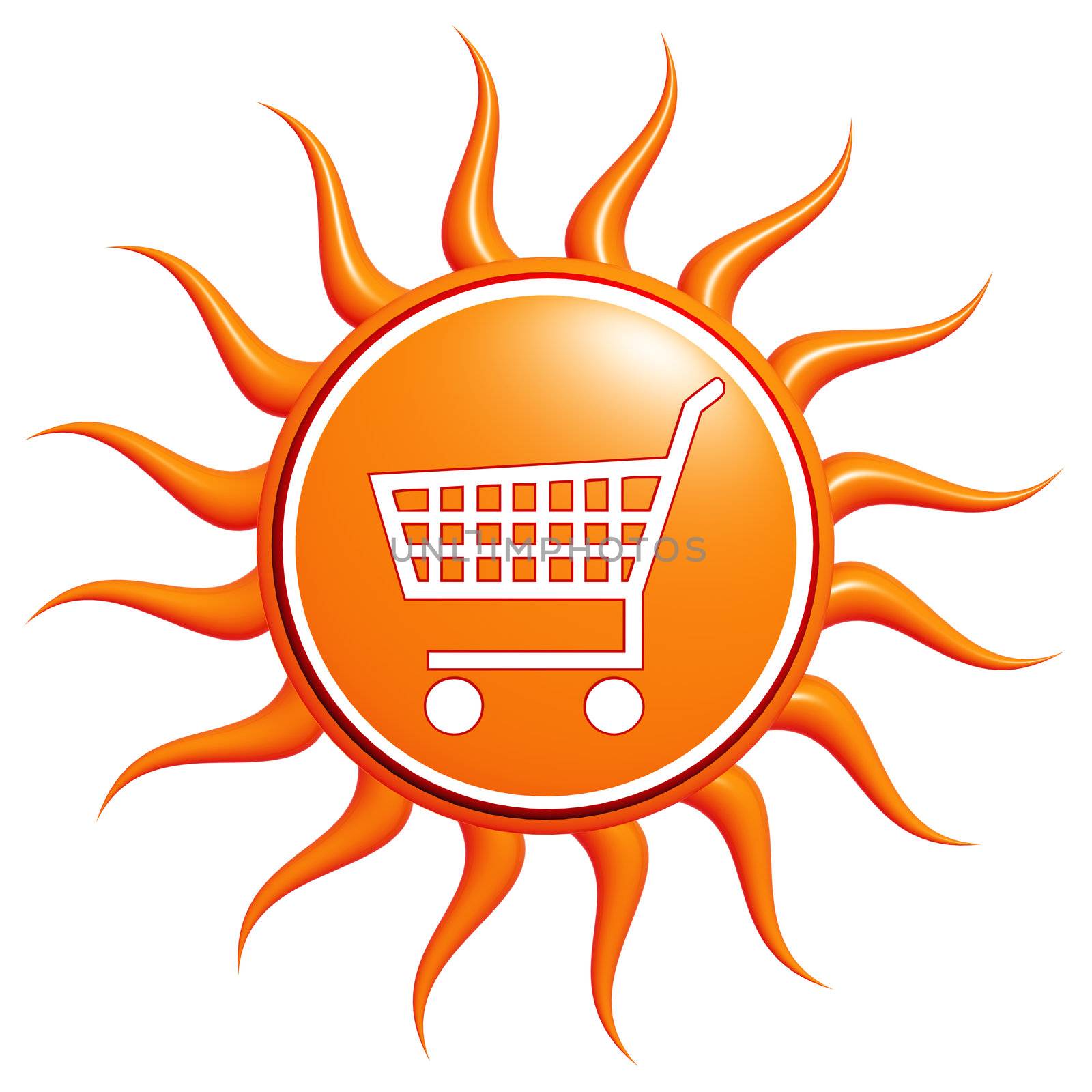 White Shopping cart over 3d yellow sun