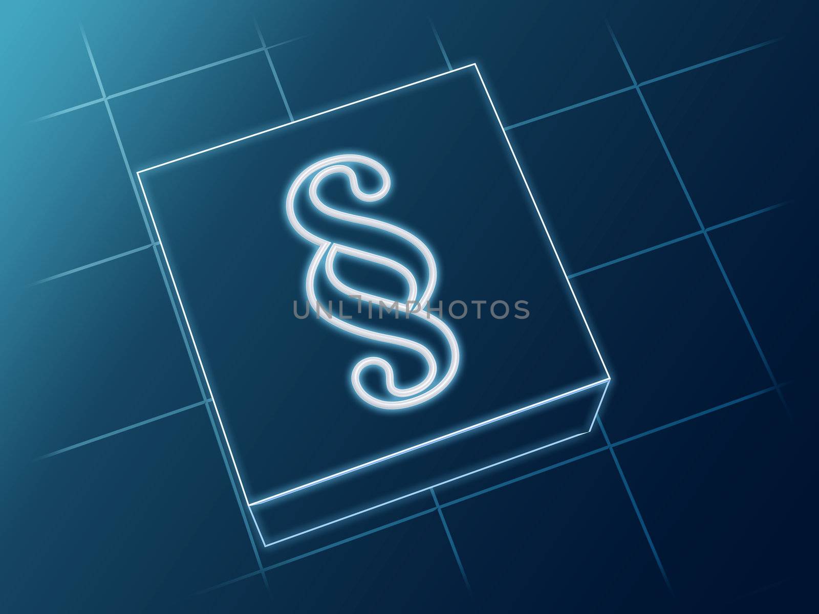 wire glowing paragraph sign over box and net