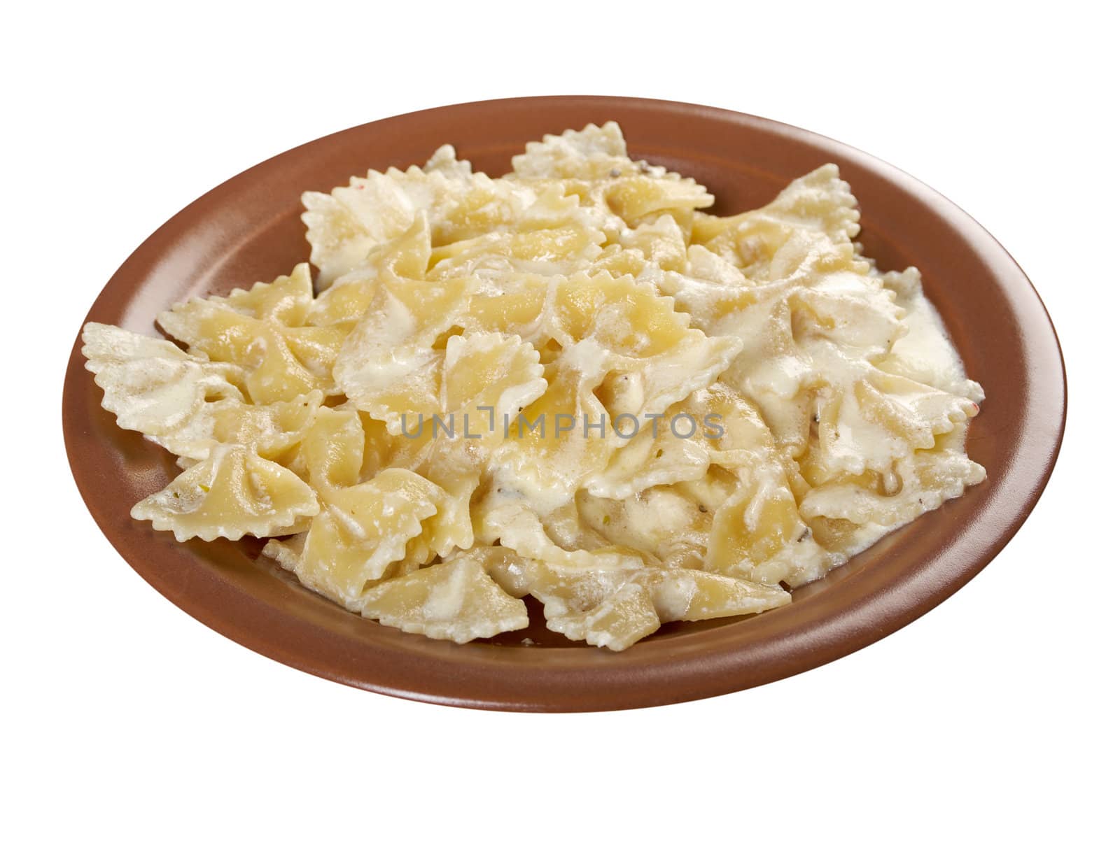Farfalle pasta with cream sauce.