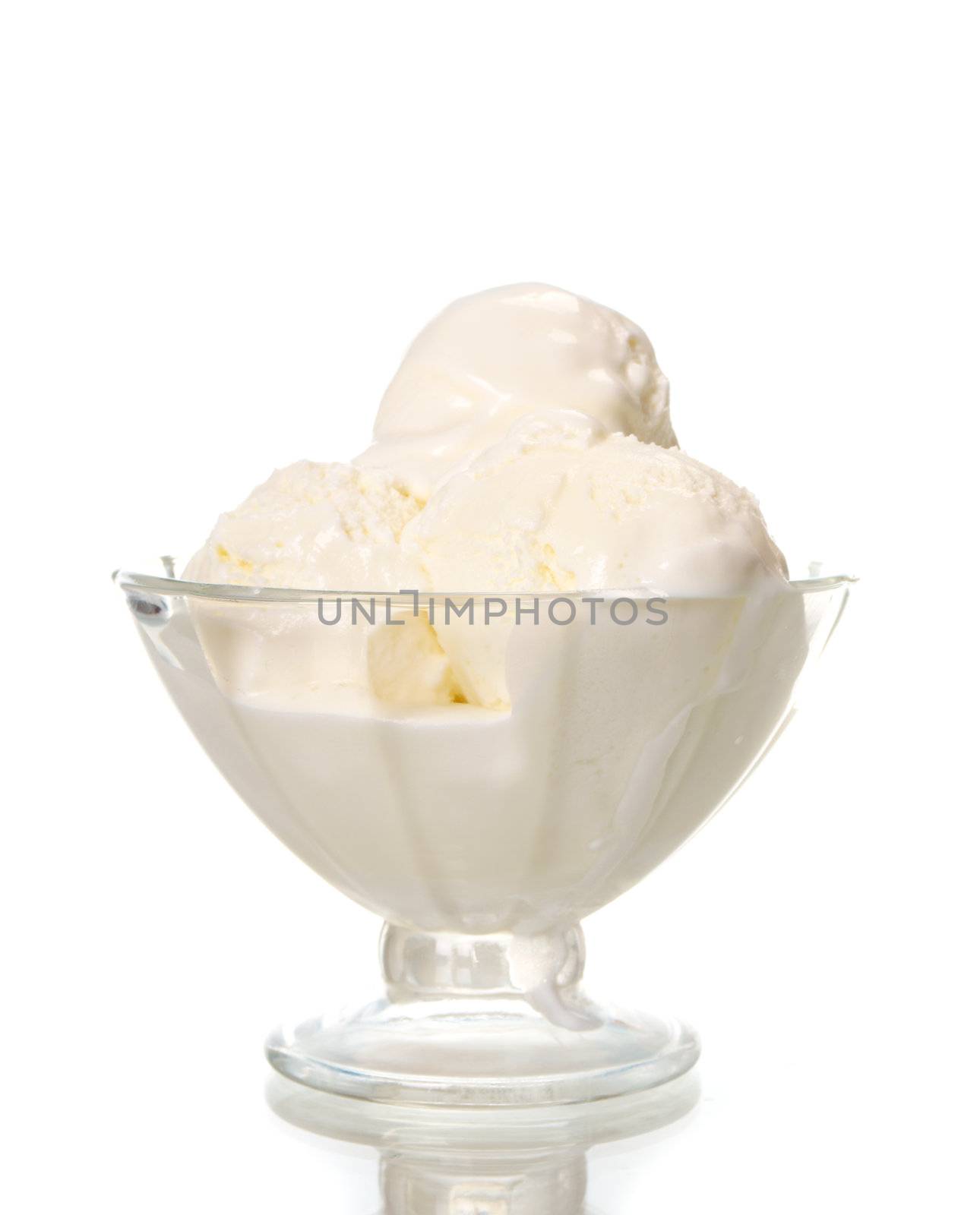 ice cream in a glass vase. closeup.isolated on white background.
