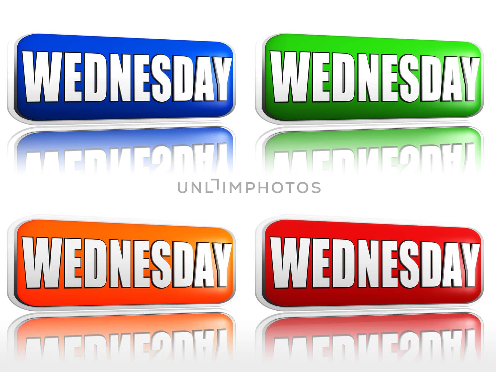 Wednesday Four color buttons with sign red, blue, orange, green