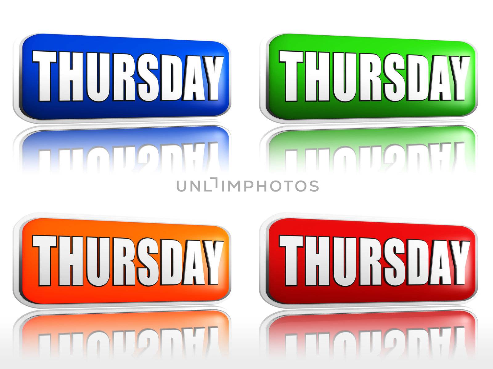 Thursday Four color buttons with sign red, blue, orange, green