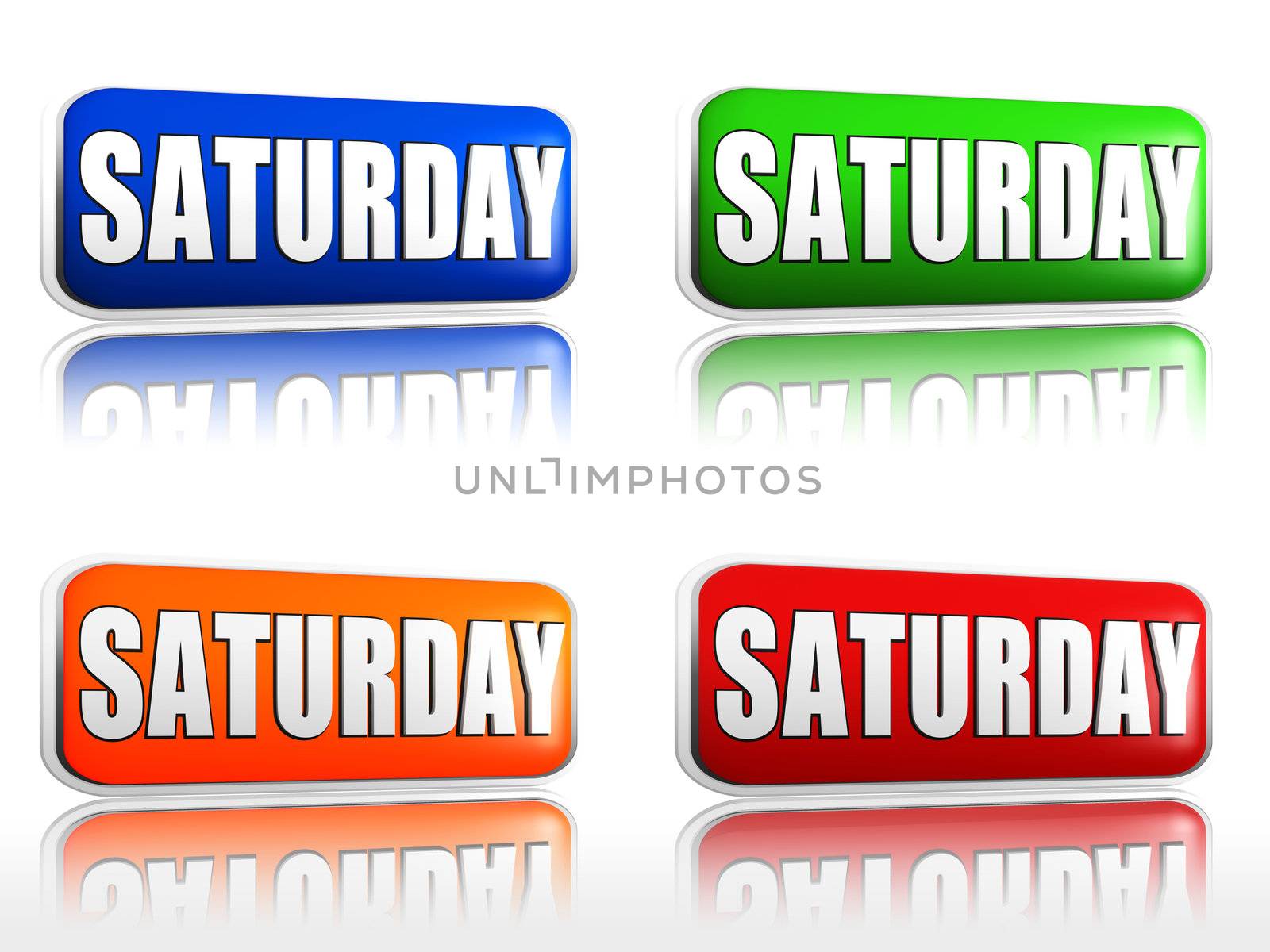 Saturday Four color buttons with sign red, blue, orange, green
