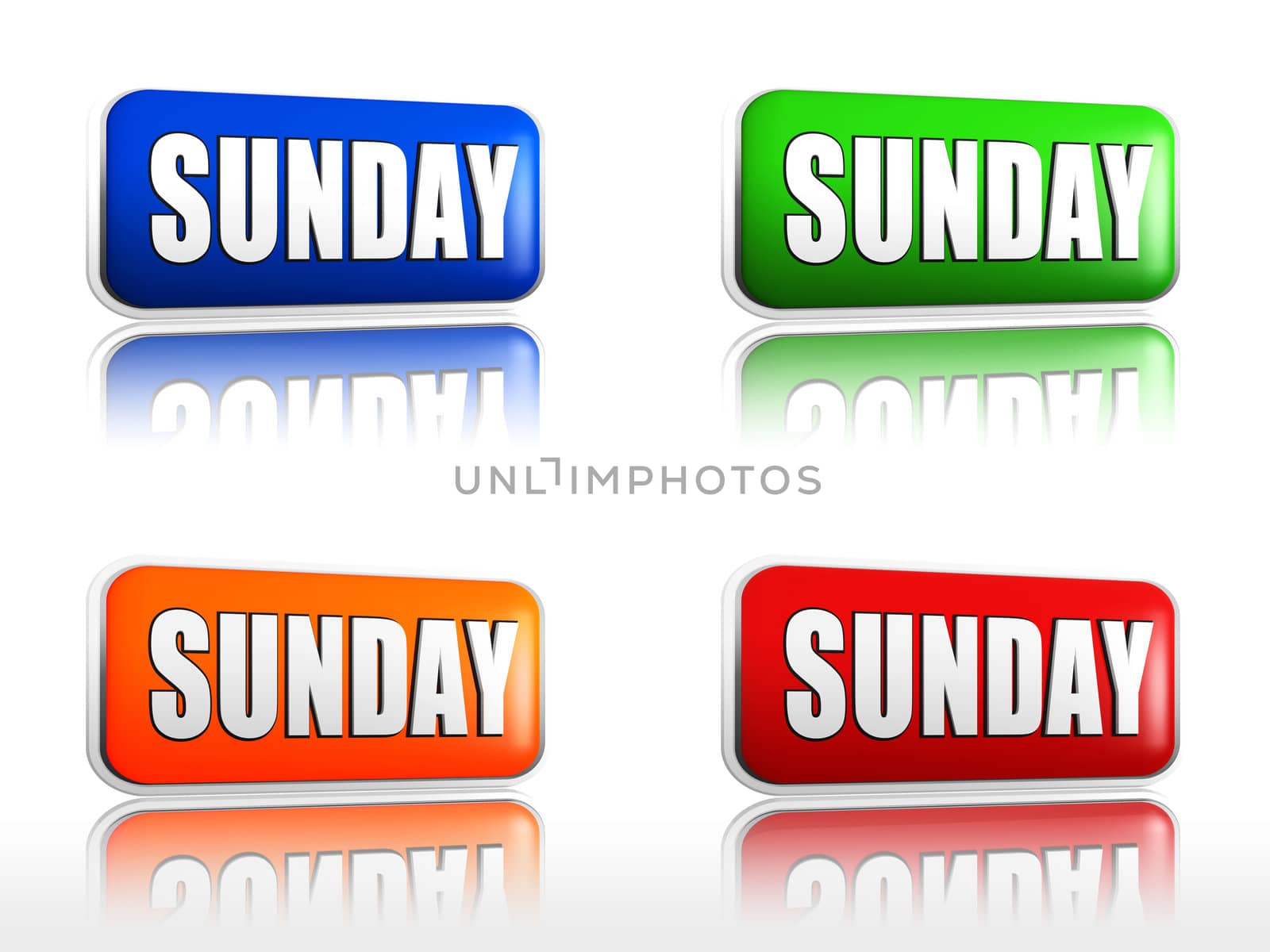 Sunday Four color buttons with sign red, blue, orange, green