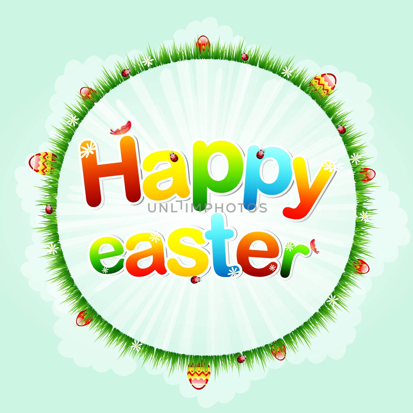 Happy Easter - illustration circle of grass and eggs