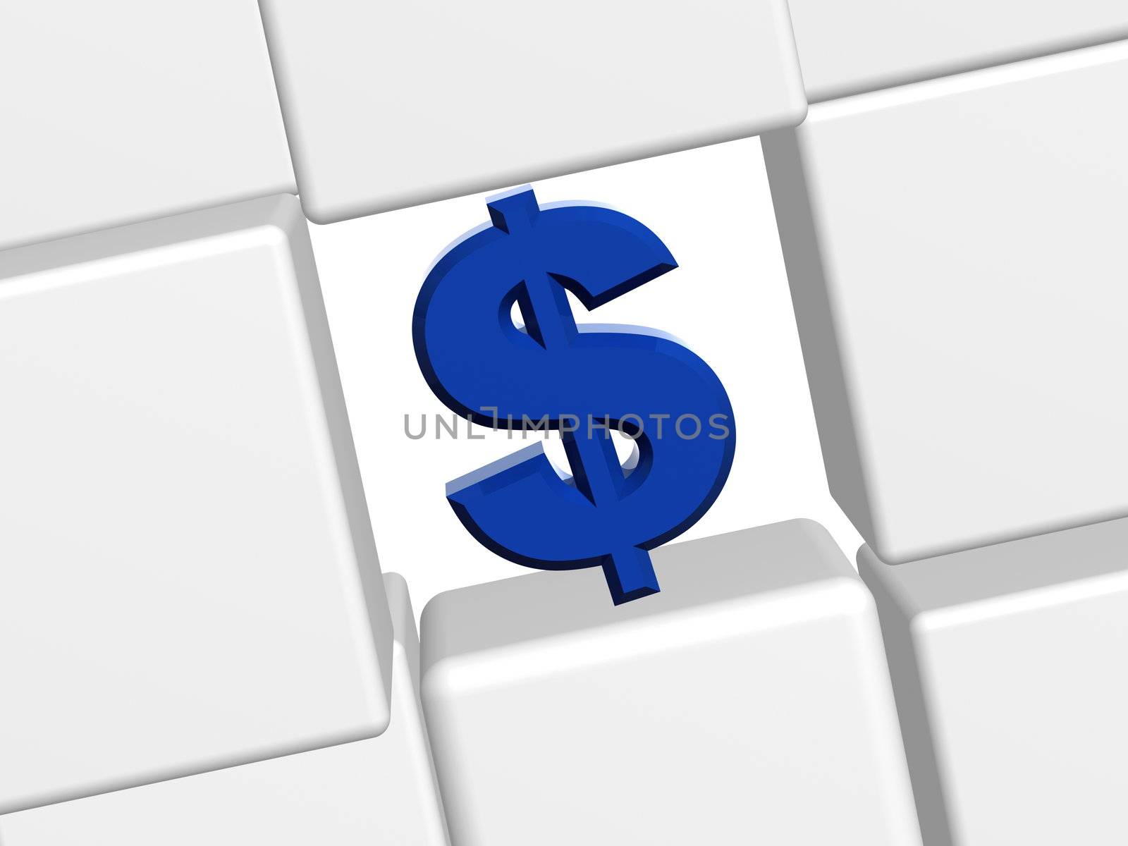 3d blue dollar sign with white boxes