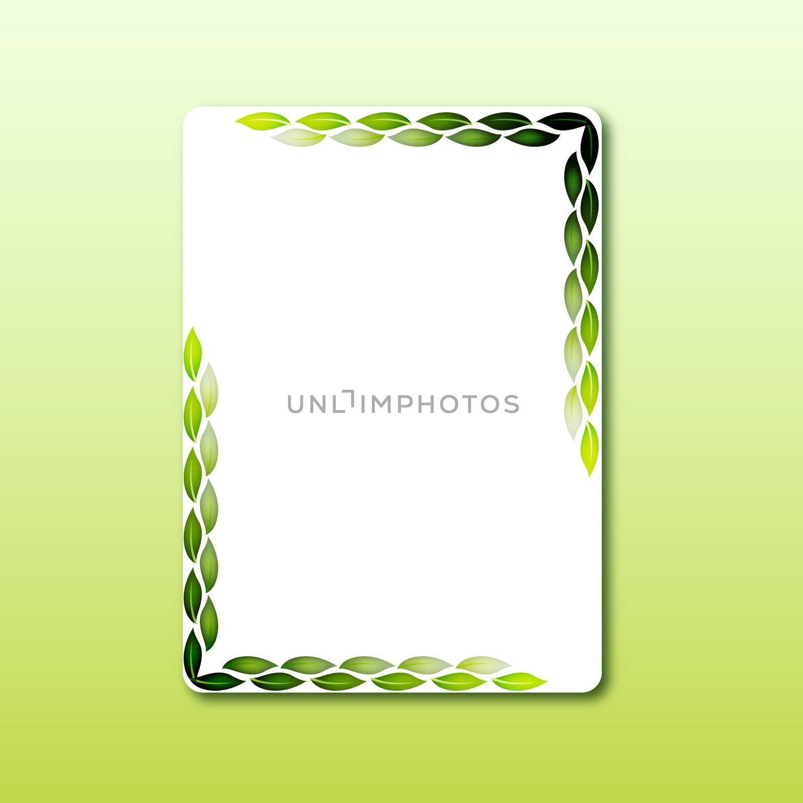 spring frame - leaves over white paper and gradient