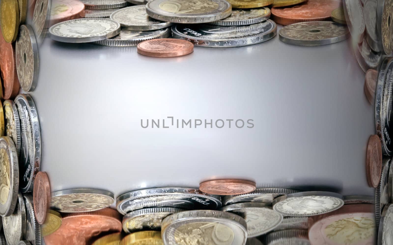 Many european coins as background frame 