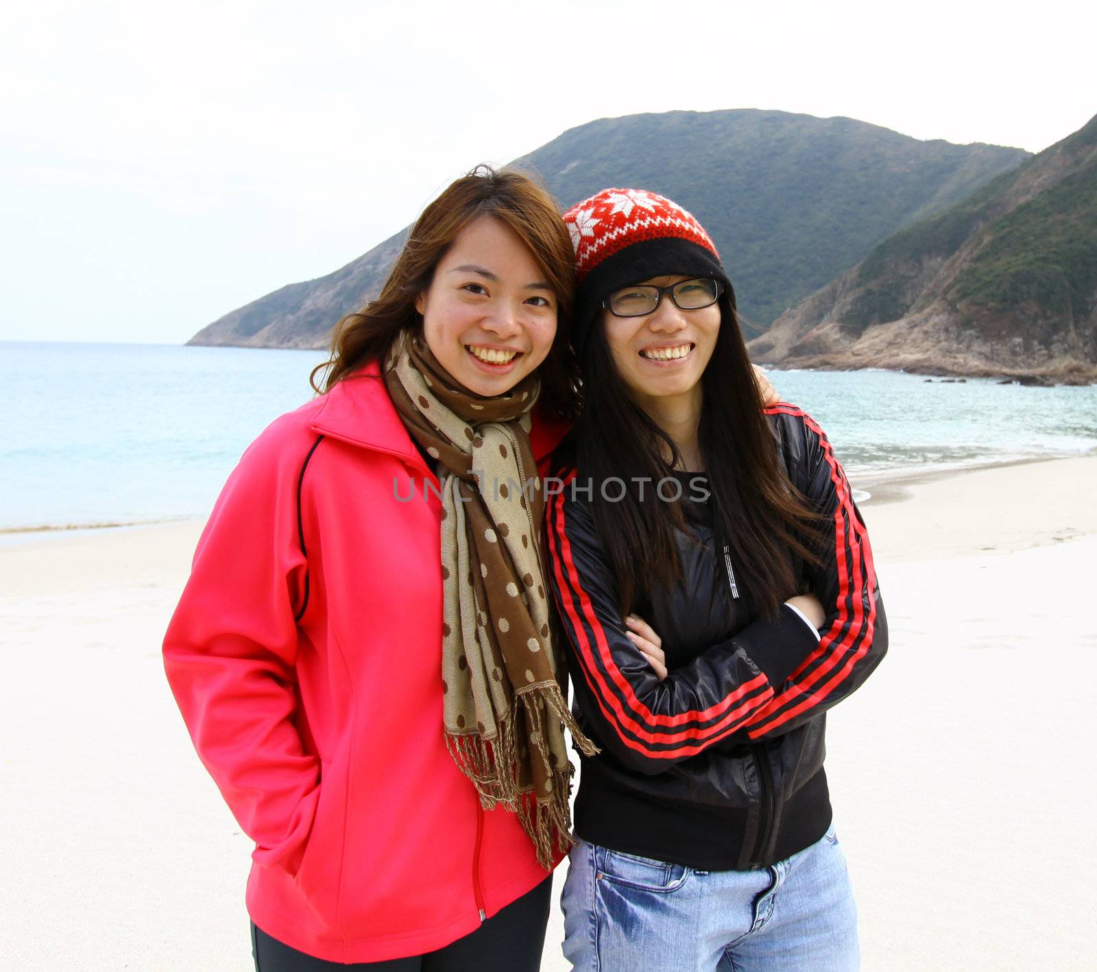 Two happy asian girls with friendship forever concept