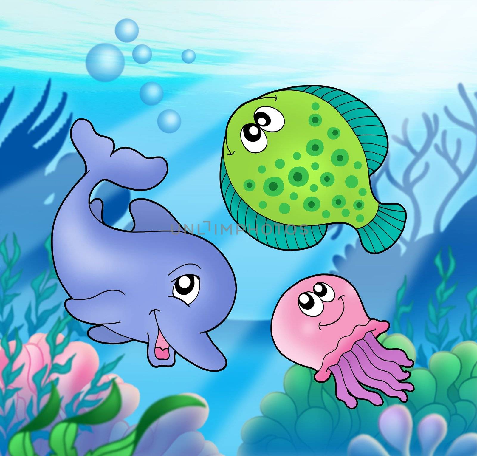 Cute marine animals - color illustration.