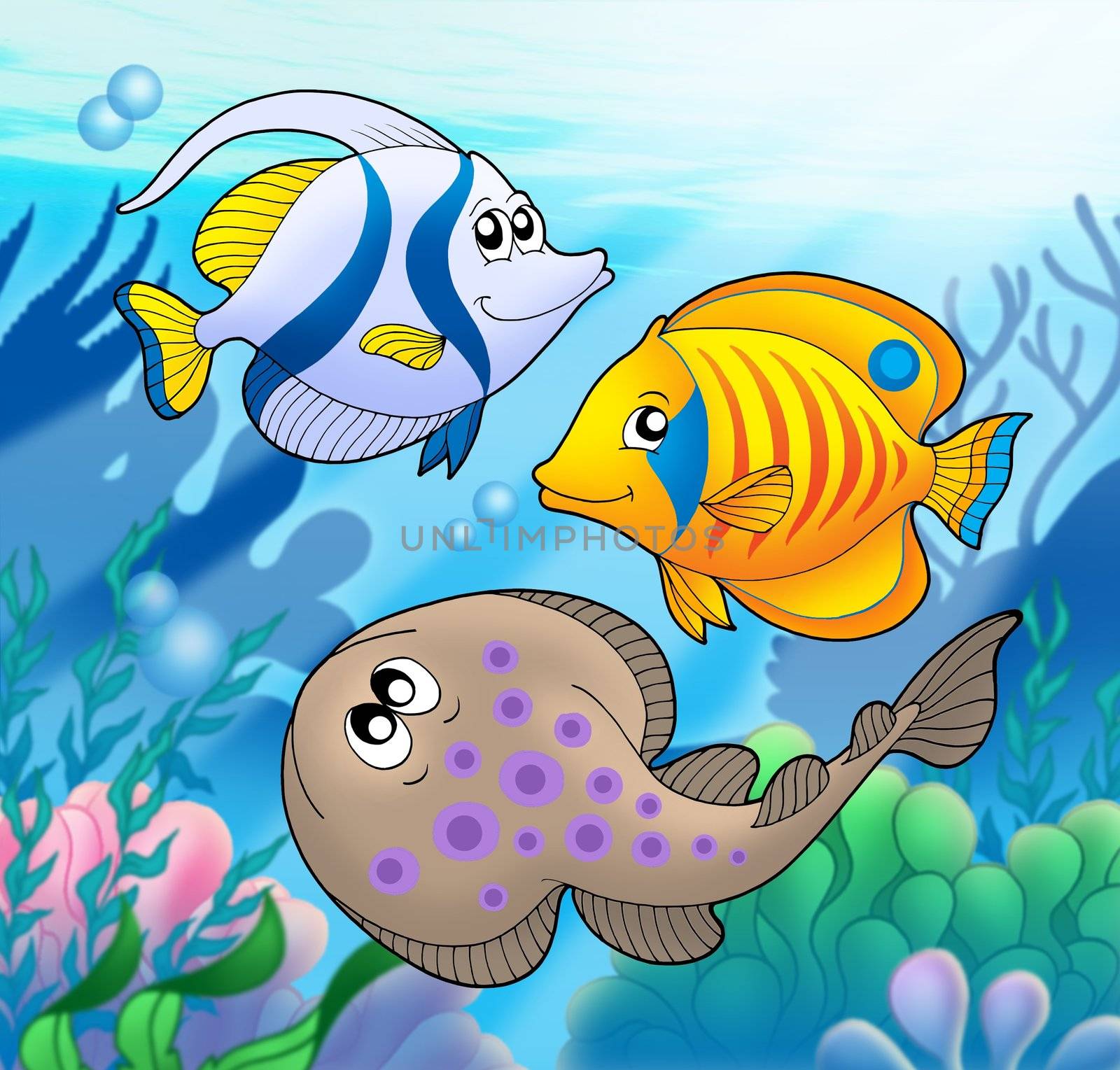 Cute marine animals 2 - color illustration.