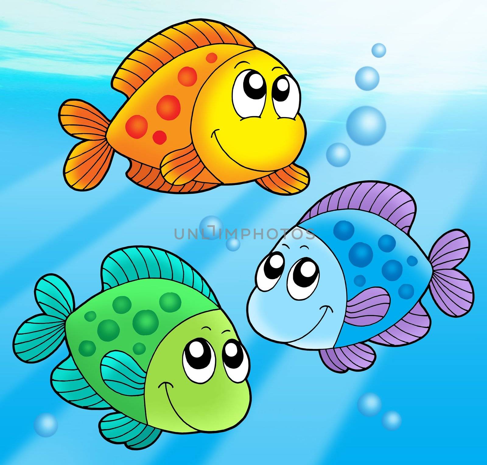 Three cute fishes - vector illustration.