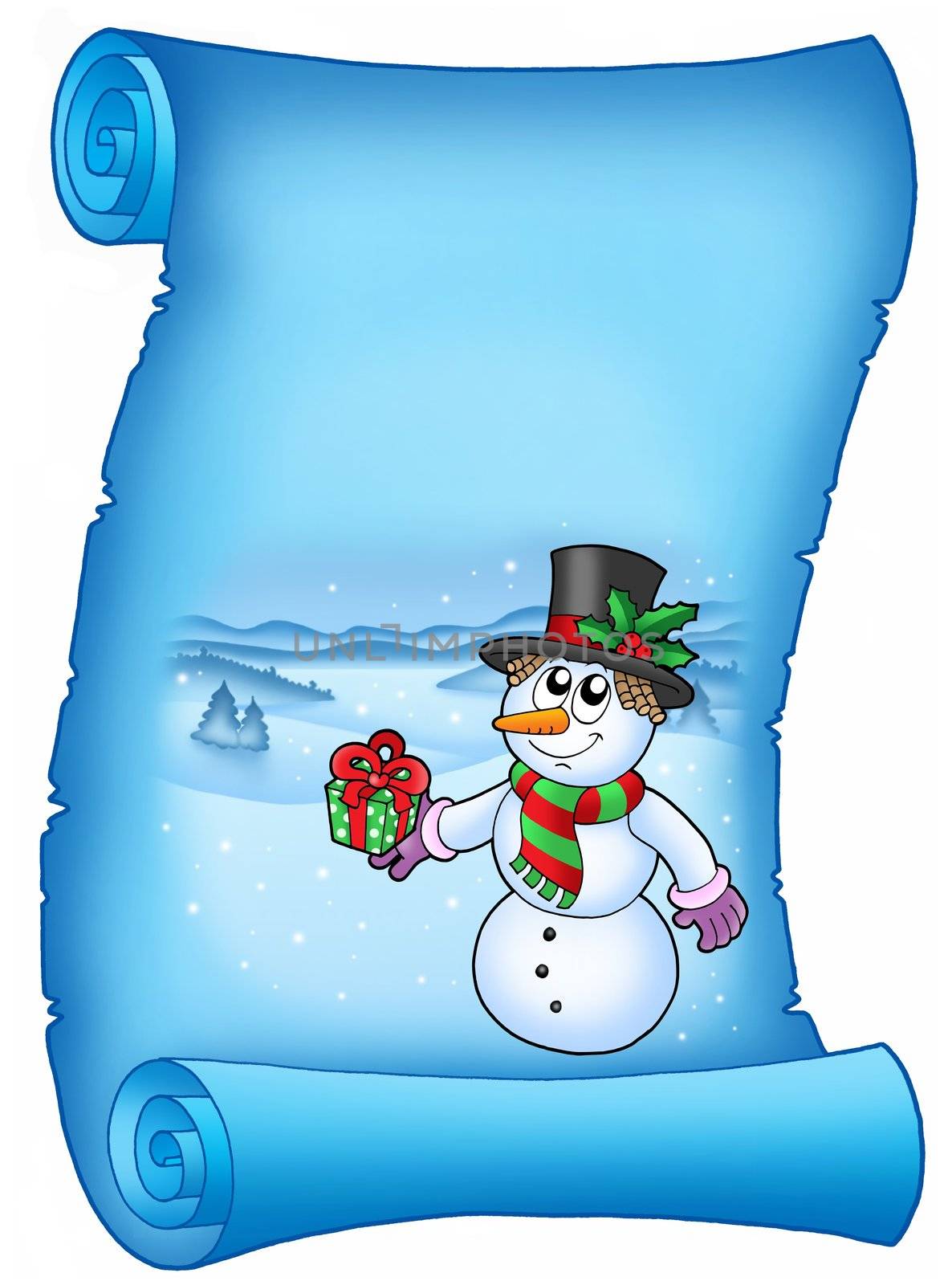 Blue parchment with Christmas snowman by clairev