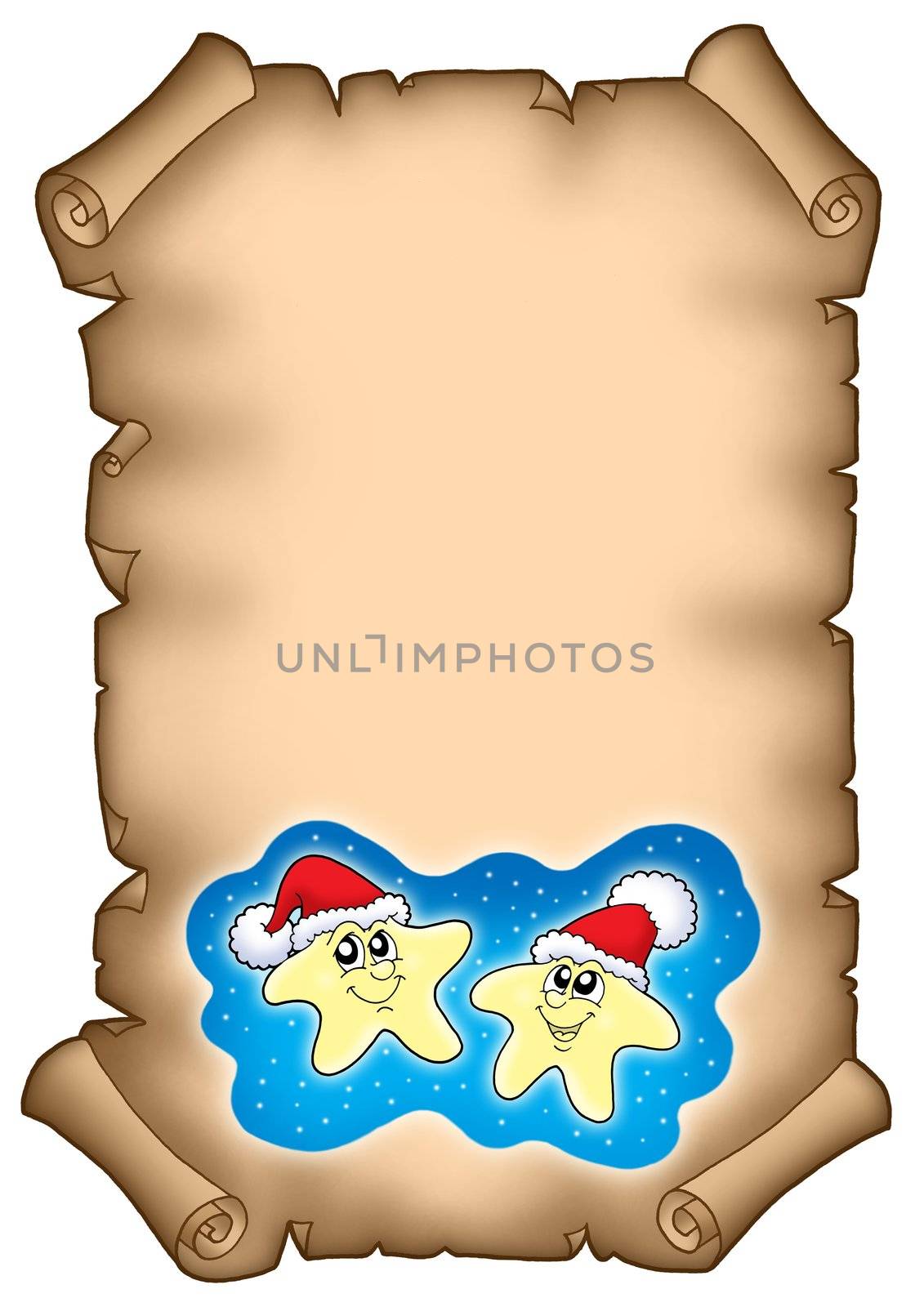 Christmas parchment with stars - color illustration.