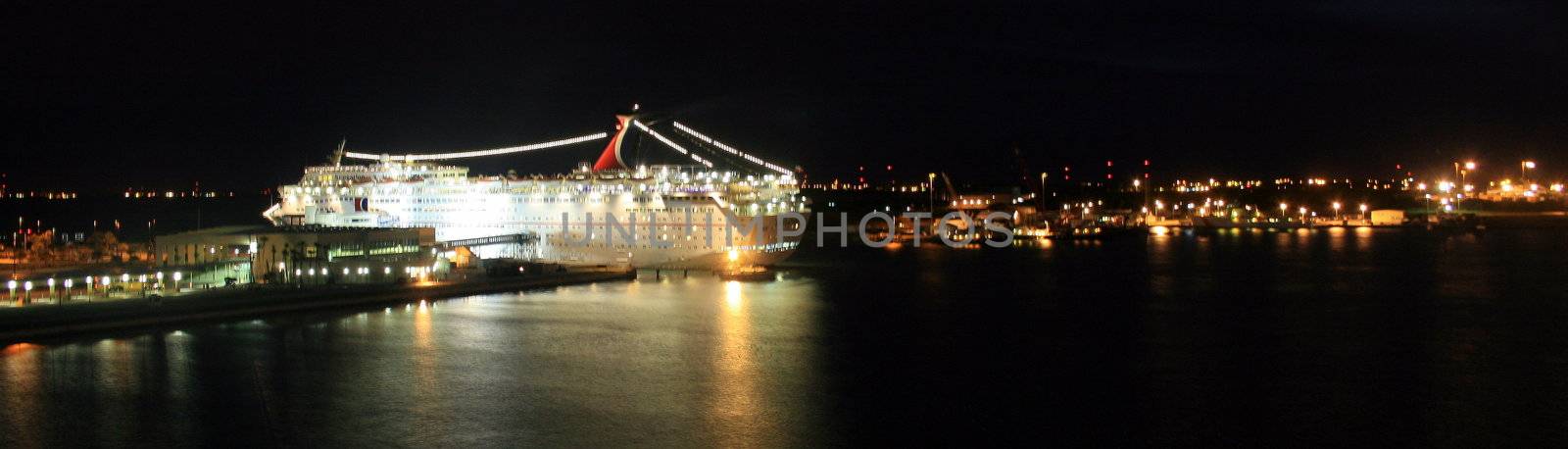 Cruise Ship docked at night