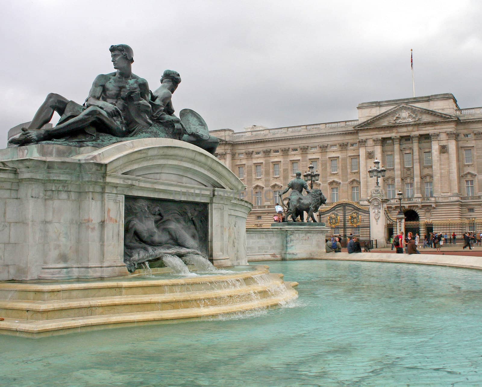 Ancient Building, statues and fountain in London UK.