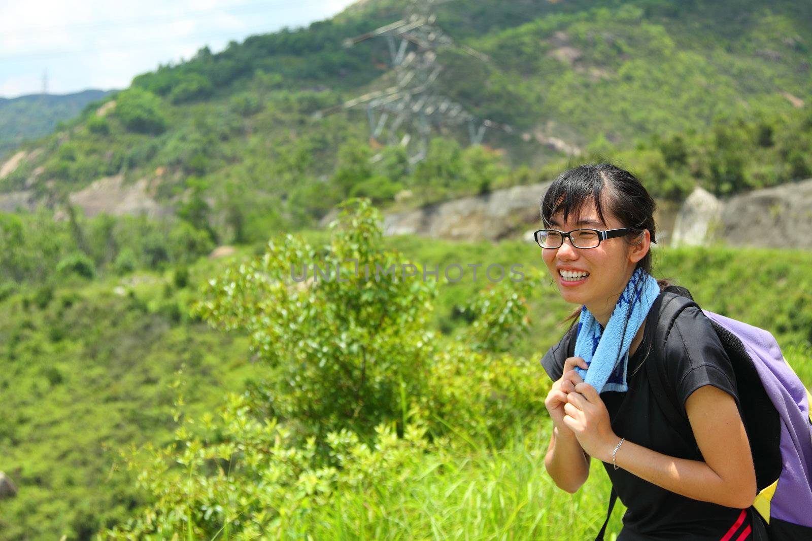 Woman hiking portrait with copy space. by kawing921