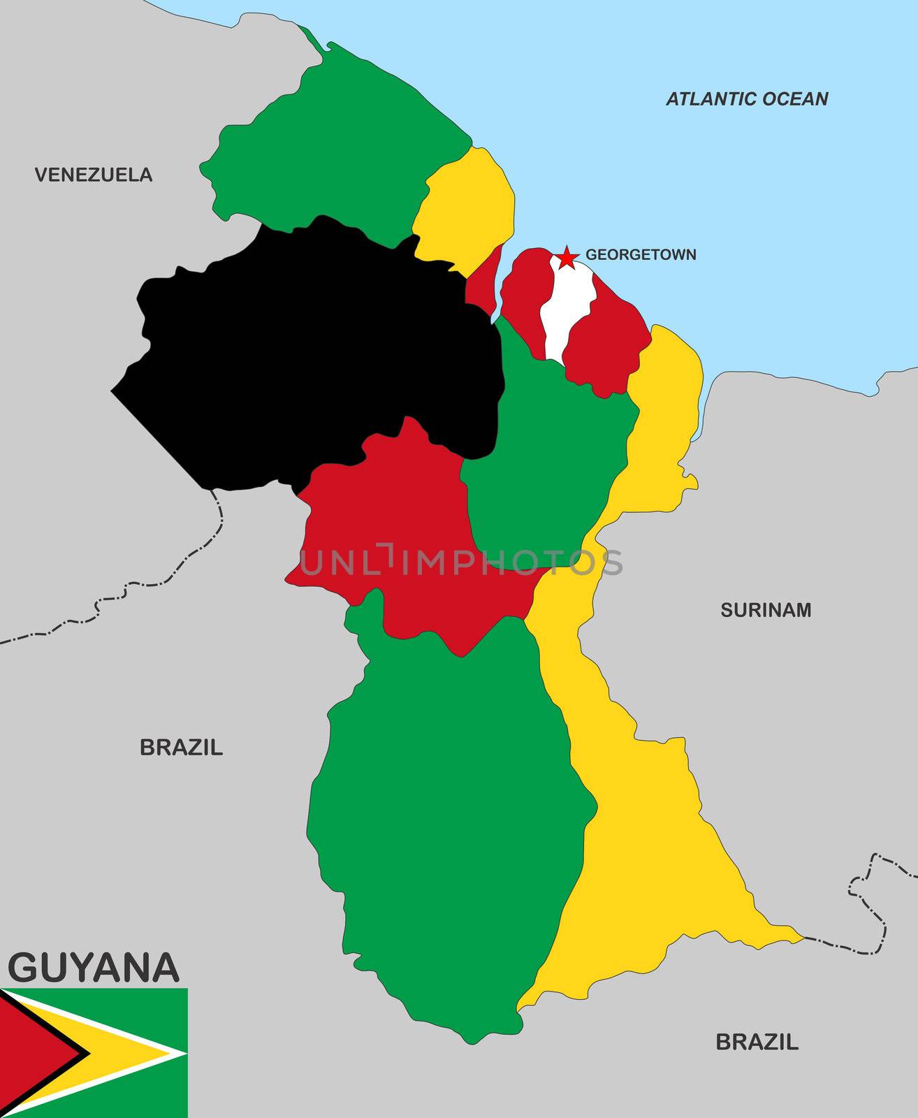 very big size guyana political map with flag