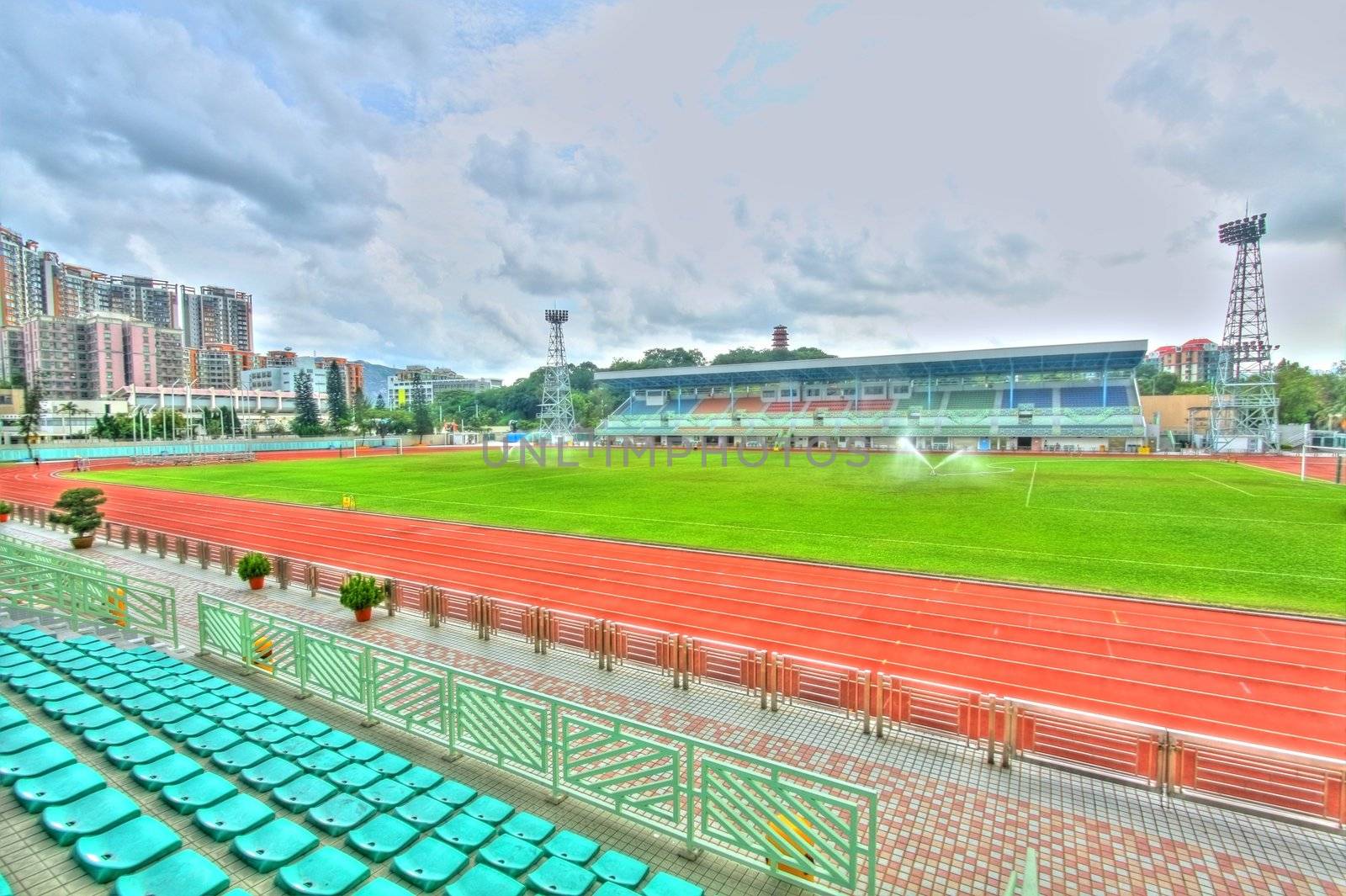 Run race track in sport stadium in HDR