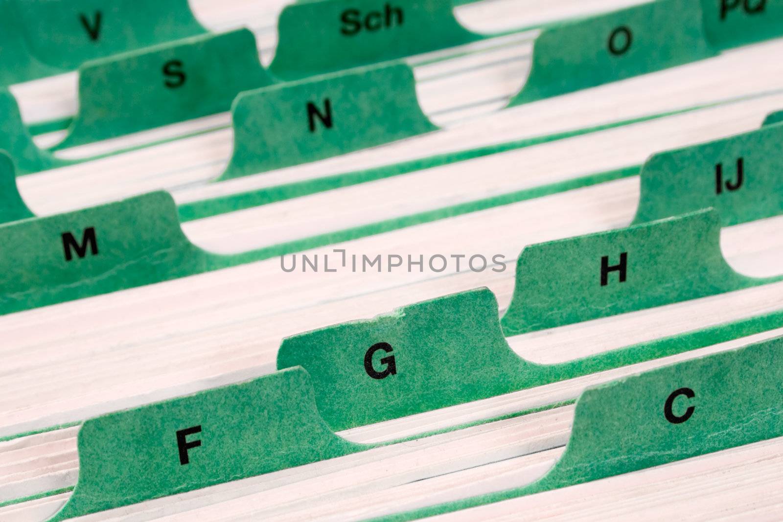 Files with letter tabs for keeping addresses.