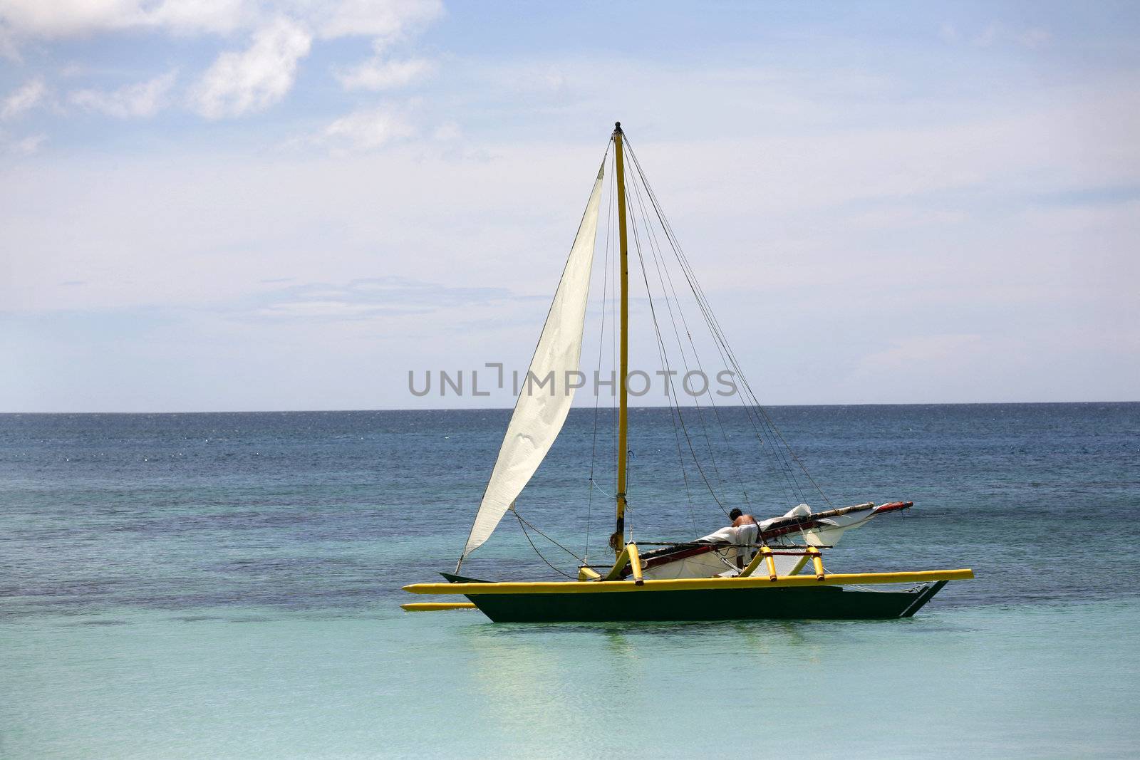 Traditional Philippine boat in a gulf. Island Boracay