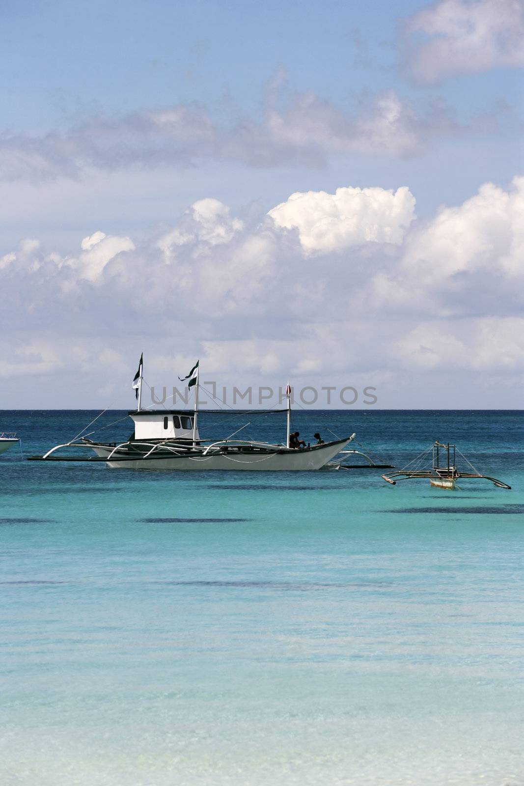 Traditional Philippine boat in a gulf. Island Boracay