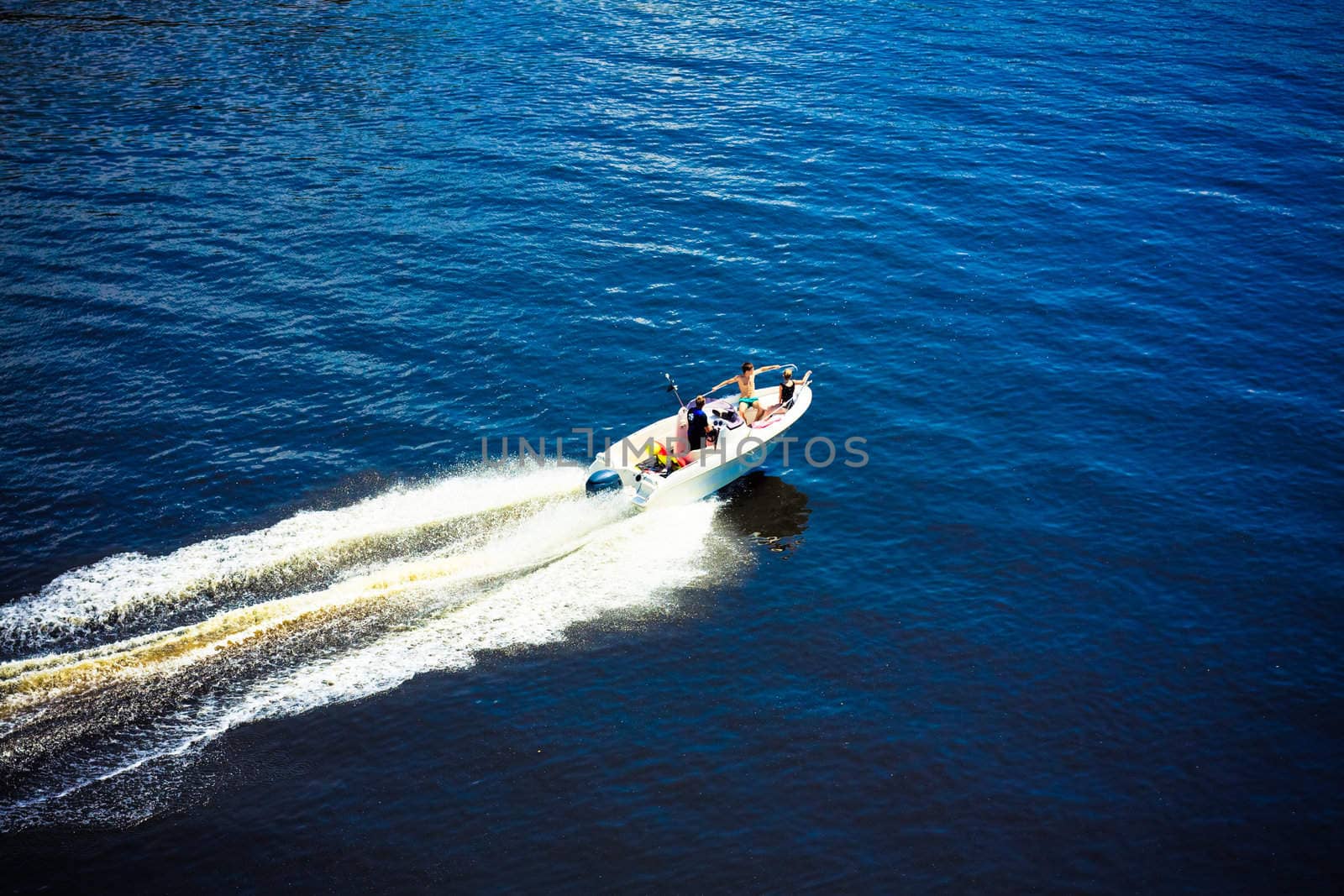 Walking in ithe white boat on the sea