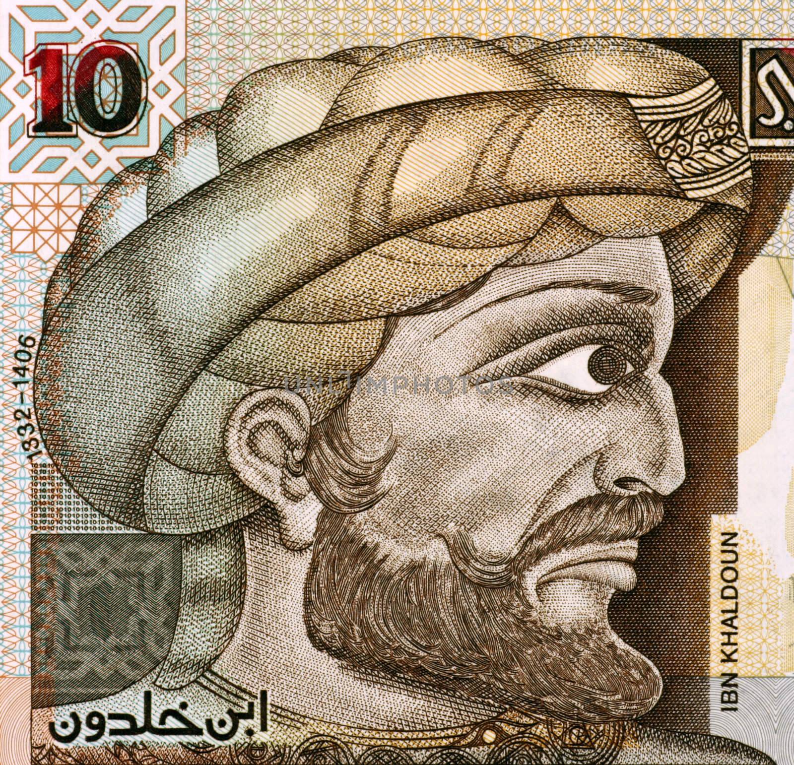 Ibn Khaldun (1332-1406) on 10 Dinars 2005 Banknote from Tunisia.Tunisian Muslim historiographer and historian.