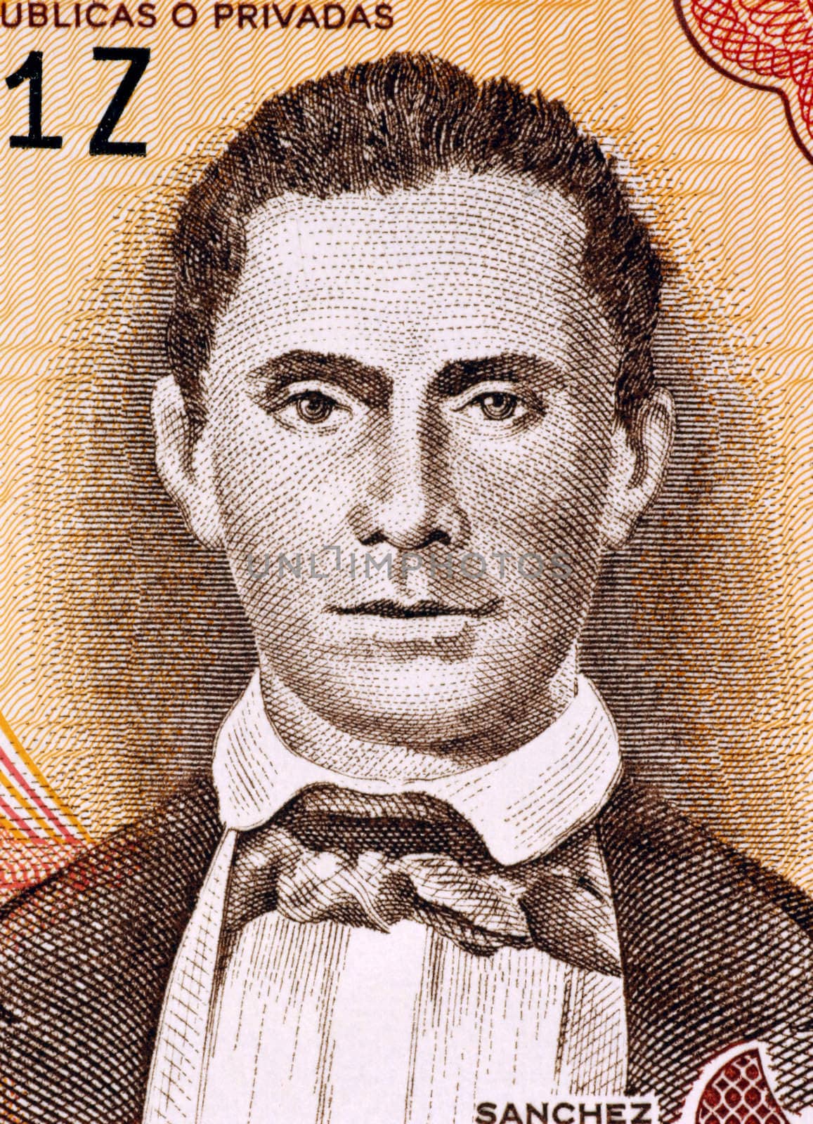 Jorge Noceda Sanchez (1931-1987) on 5 Pesos Oro 1997 Banknote from Dominican Republic. Painter whose works are collected by museums throughout the world.