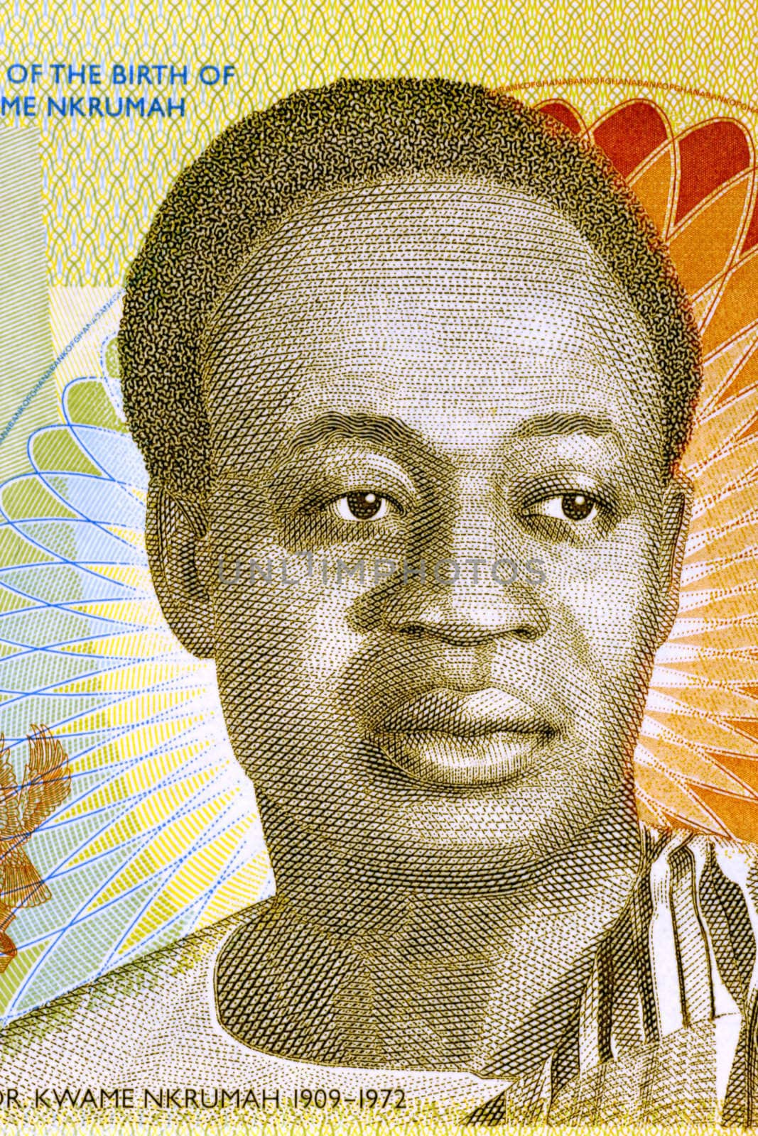 Kwame Nkrumah (1909-1972) on 2 Cedis 2010 Banknote from Ghana. Leader of Ghana and its predecessor state, the Gold Coast, during 1951-1966.