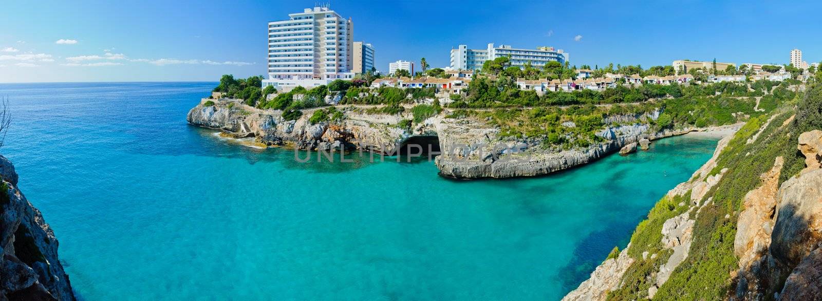 Panoramic View of Bay Majorca with a bird's eye view. Island of Mallorca, Spain