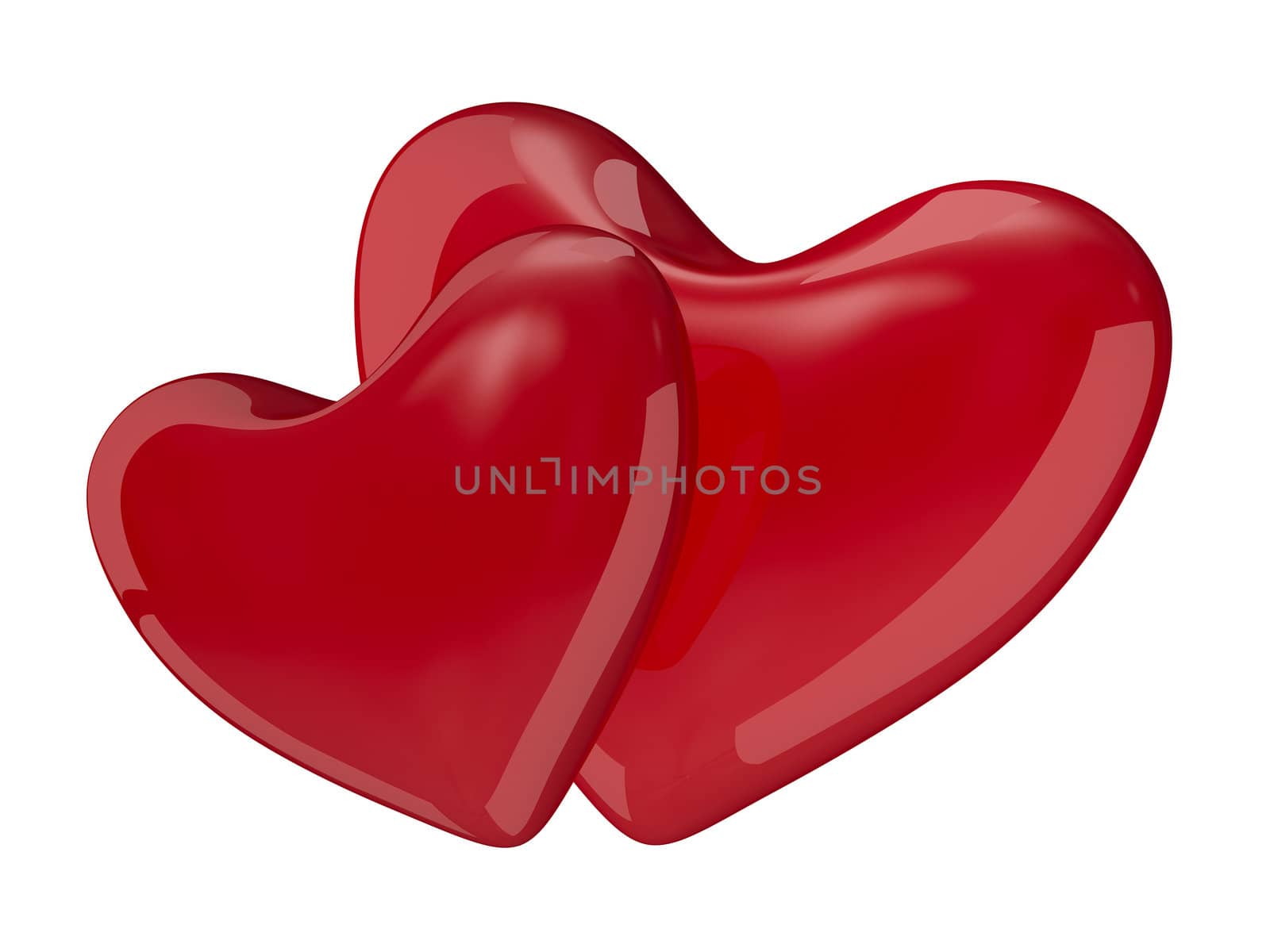 Two isolated hearts on white background. 3D image