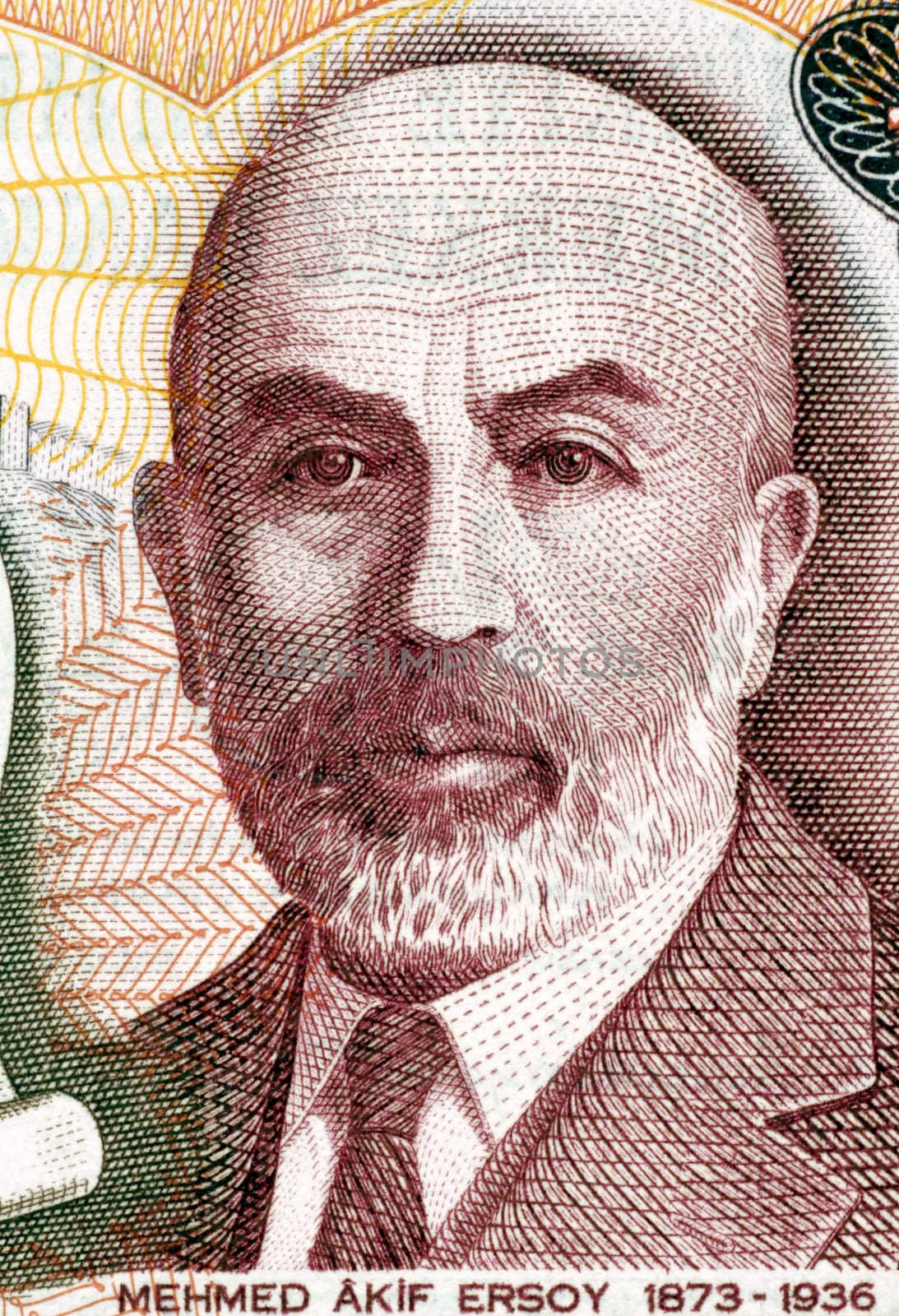 Mehmet Akif Ersoy (1873-1936) on 100 Lira 1984 Banknote from Turkey.Turkish poet, author, academic and member of parliament.