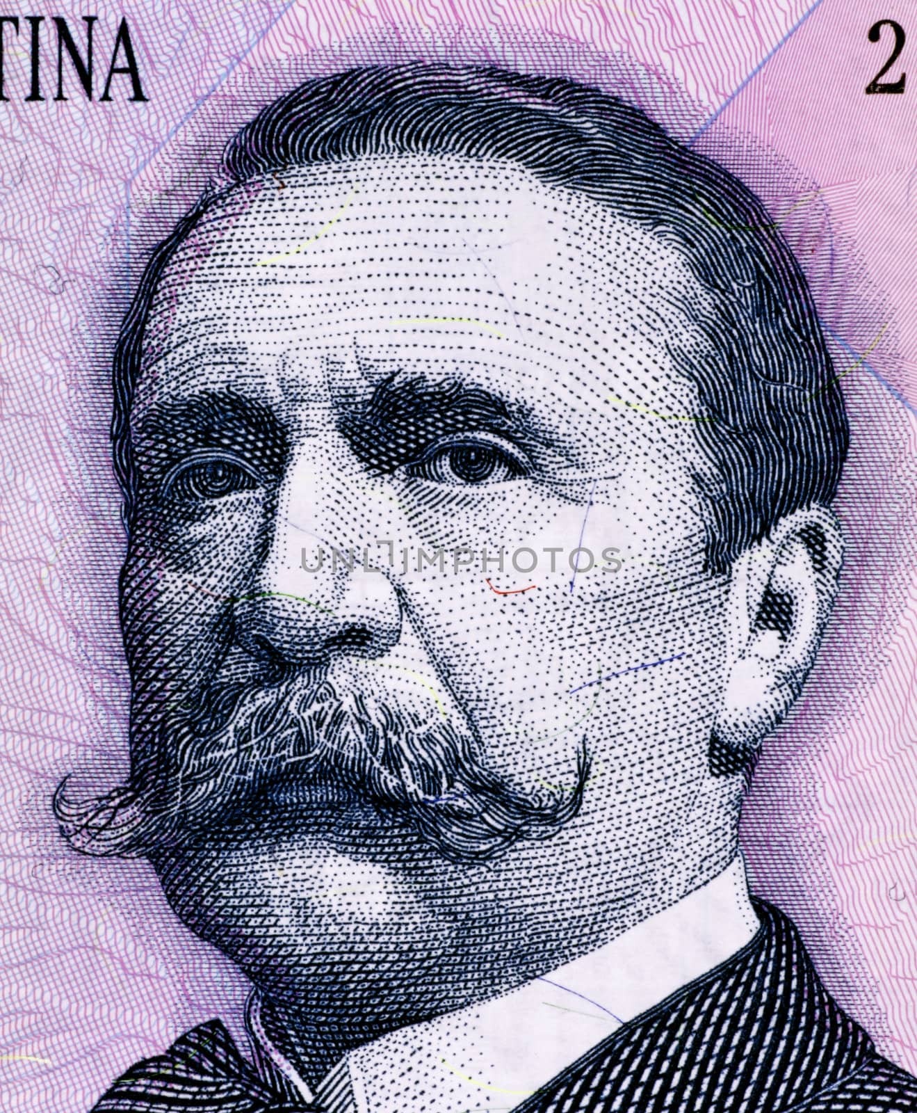 Carlos Pellegrini (1846-1906) on 1 Peso 1993 Banknote from Argentina. President of Argentina during 1890-1892.