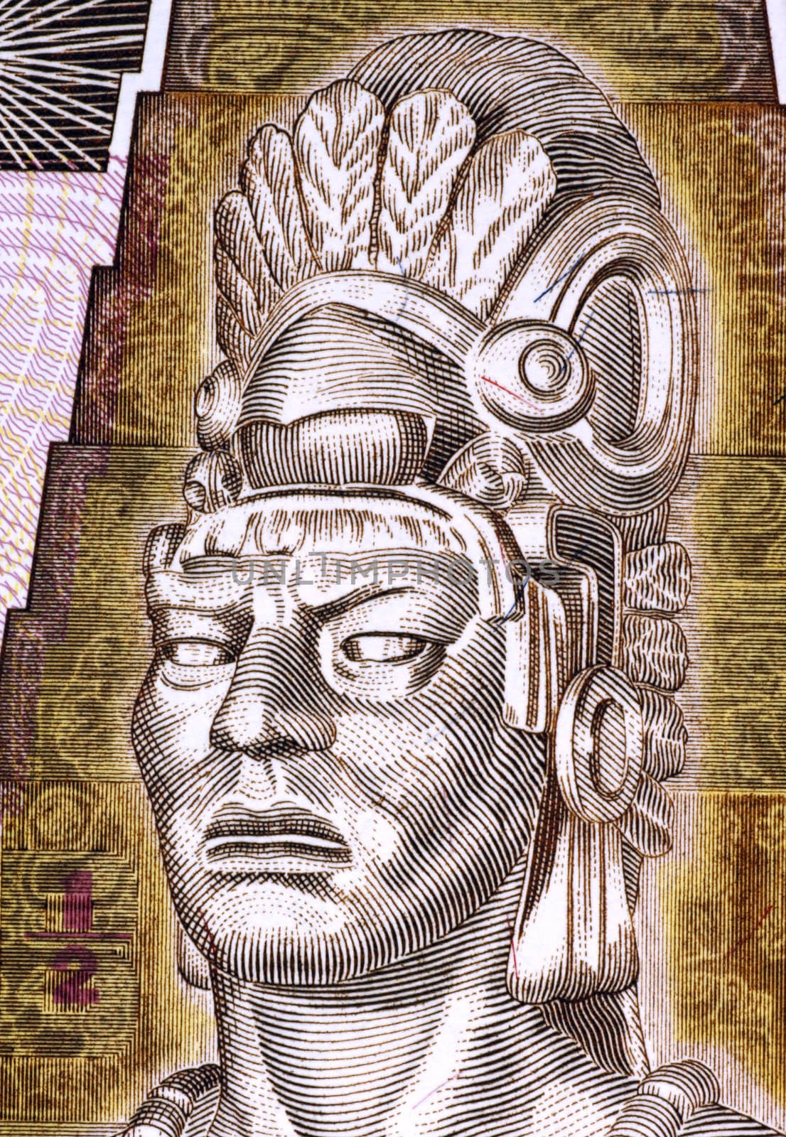 Tecun Uman (1500-1524) on Half Quetzal 1998 Banknote from Guatemala. Last ruler and king of the K'iche' Maya people.