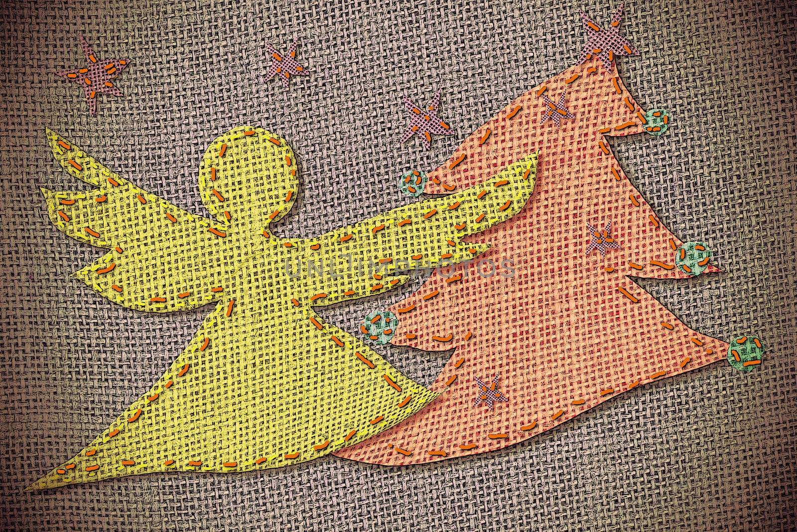 Christmas Cards patchwork silhouette of angel and fir