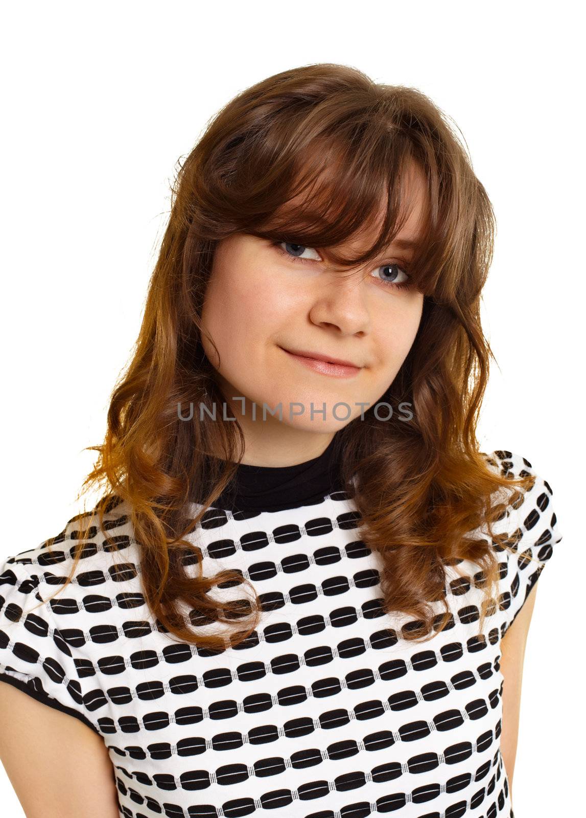 Portrait of a young beautiful woman isolated on white background