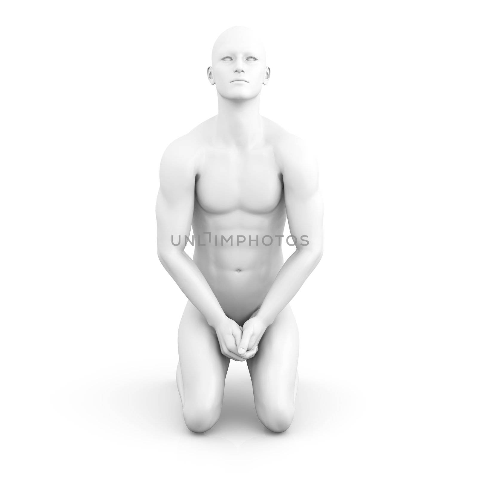 Symvolic 3D rendered illustration of a generic male human meditating in the dragon seat asana.