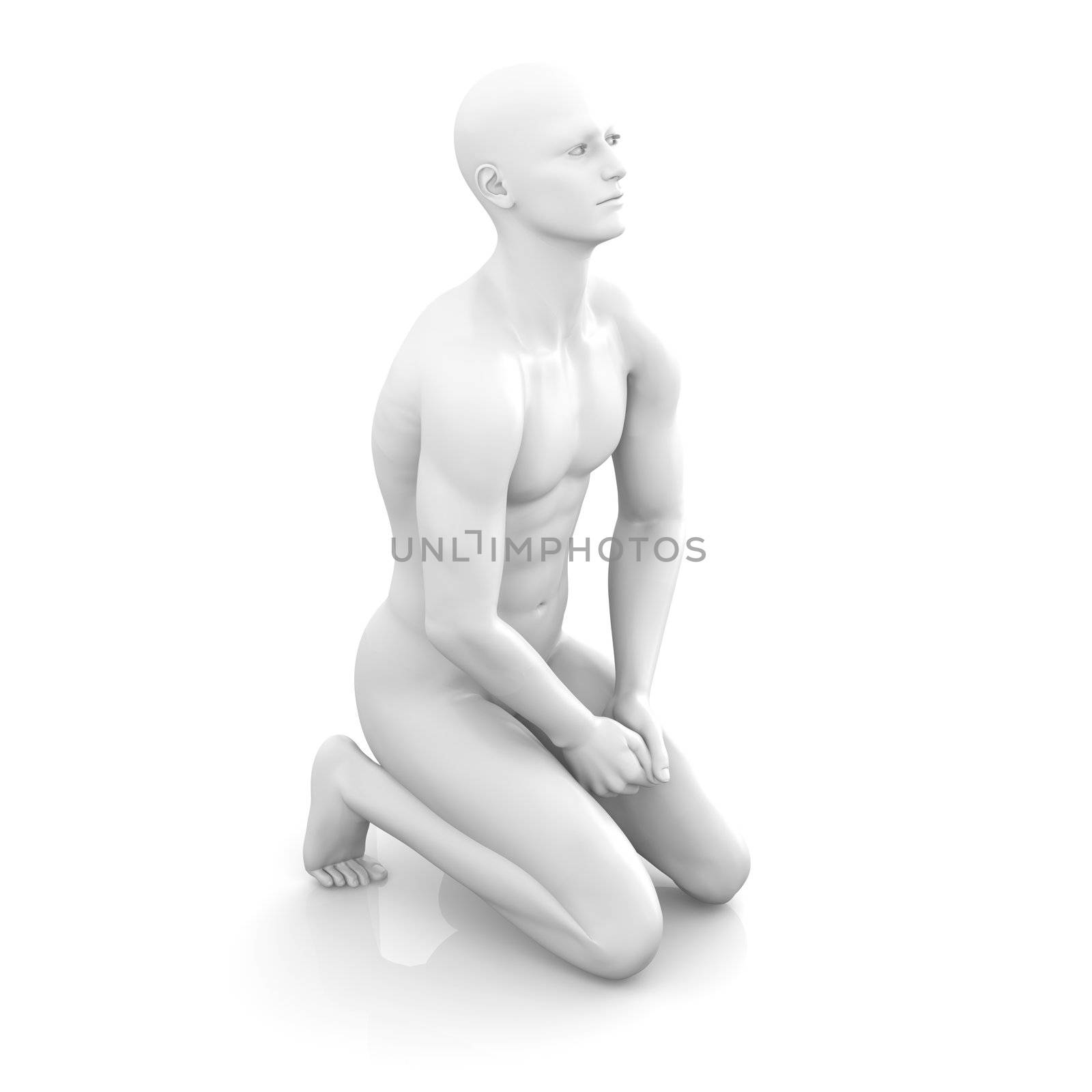 Symvolic 3D rendered illustration of a generic male human meditating in the dragon seat asana.