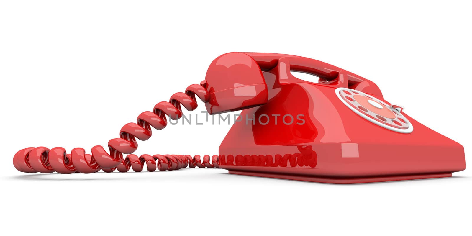 A red, classic Telephone. 3D rendered Illustration. Isolated on white.