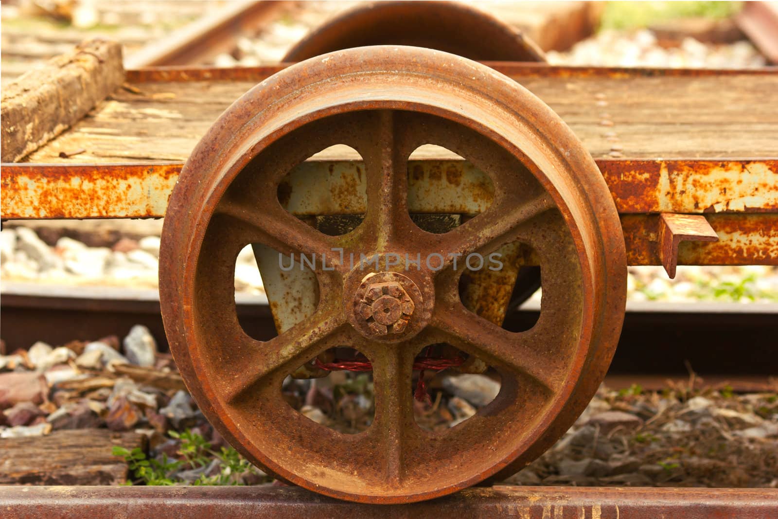 The railway axle steel wheels ancient one.