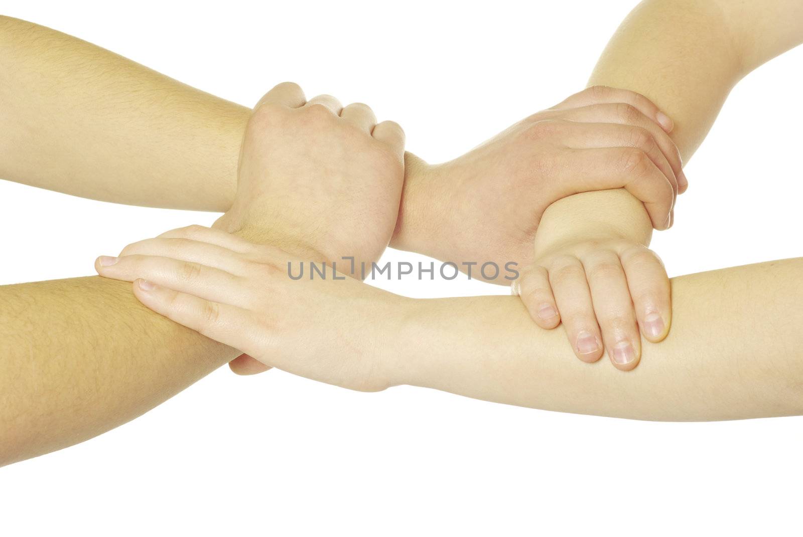 ring of hands isolated on a white