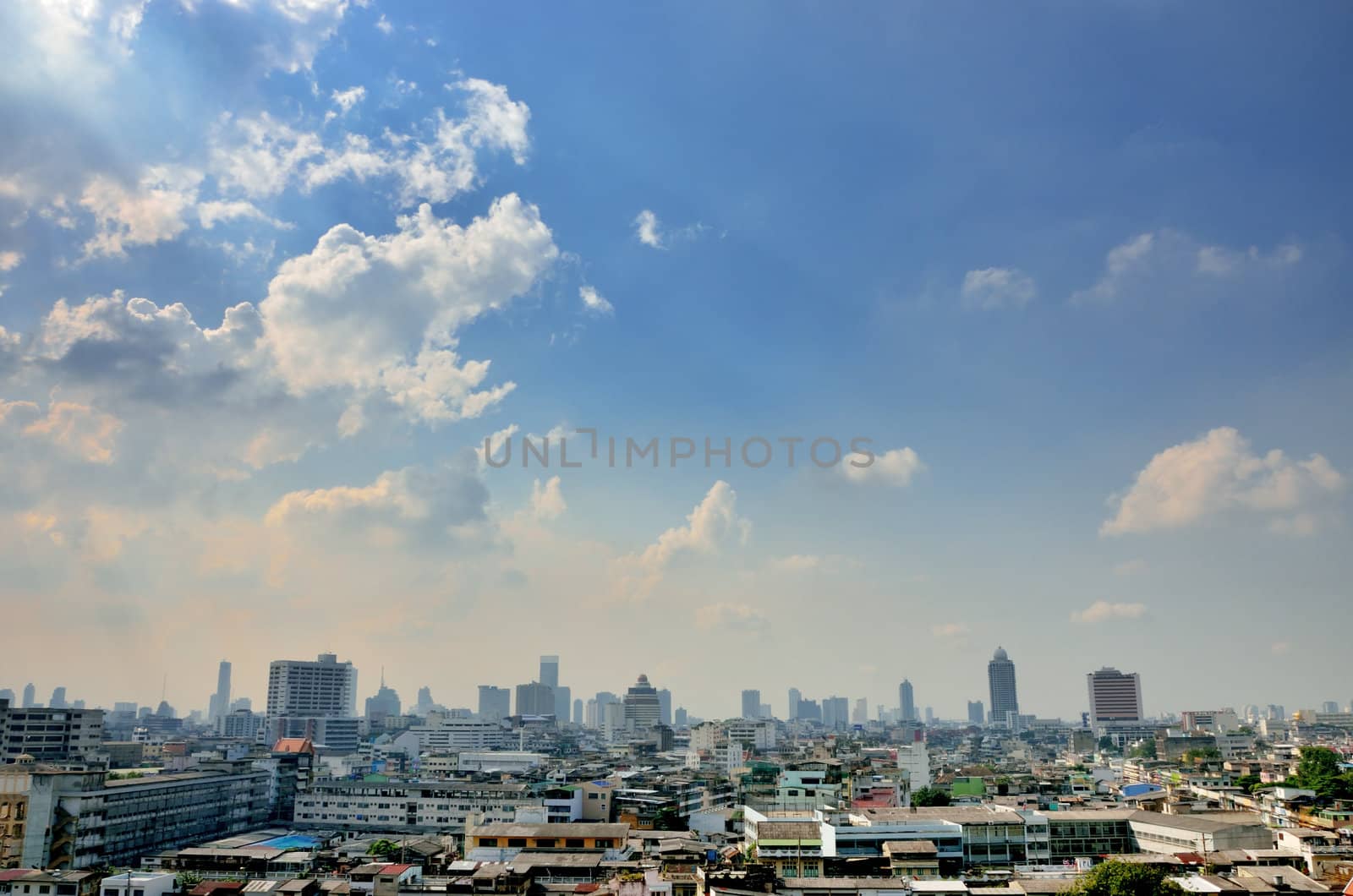 Bangkok cityscape with nice blue sky